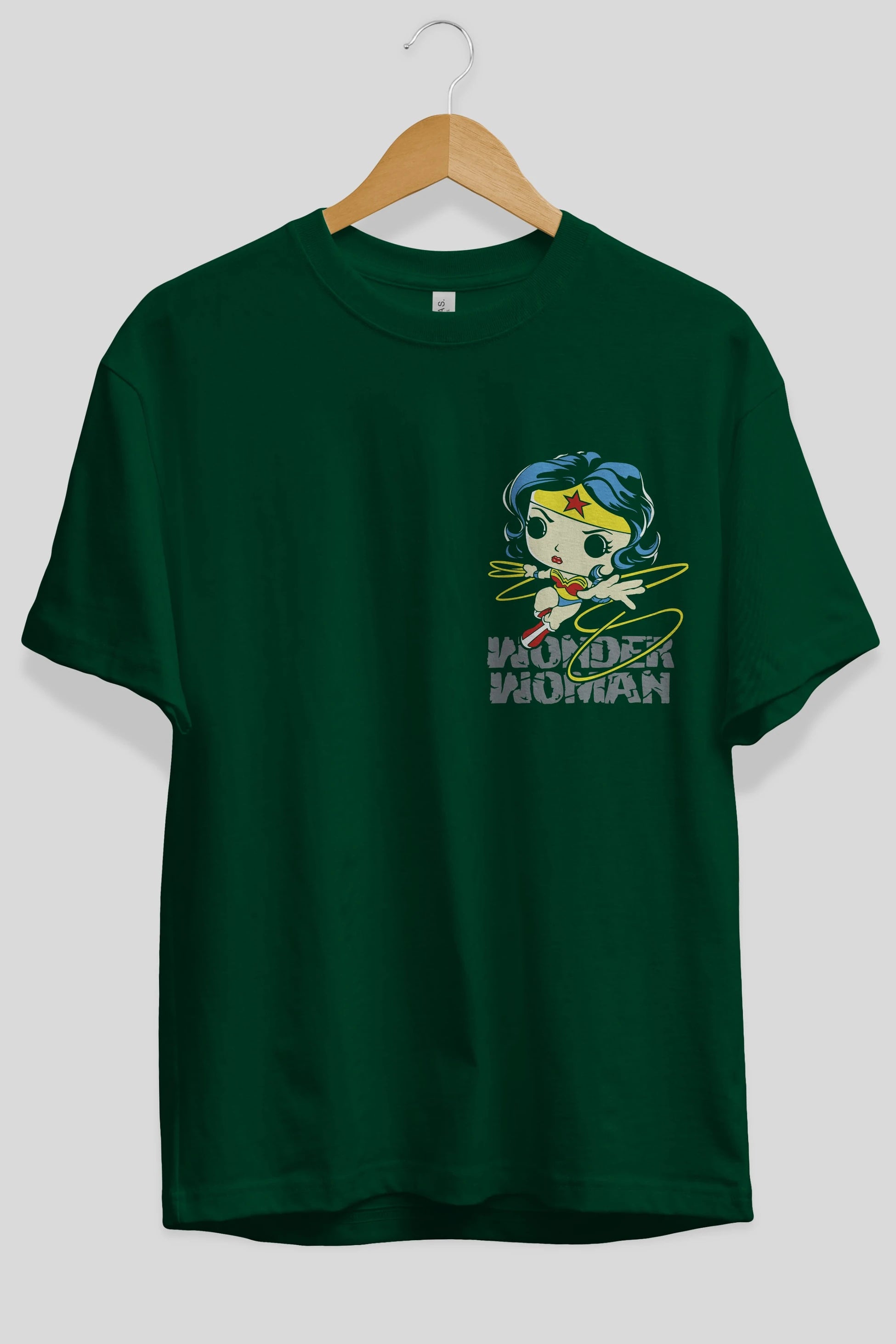 Wonder Woman Ön Sol Baskılı Oversize t-shirt Erkek Kadın Unisex %100 Pamuk Bisiklet Yaka tişort