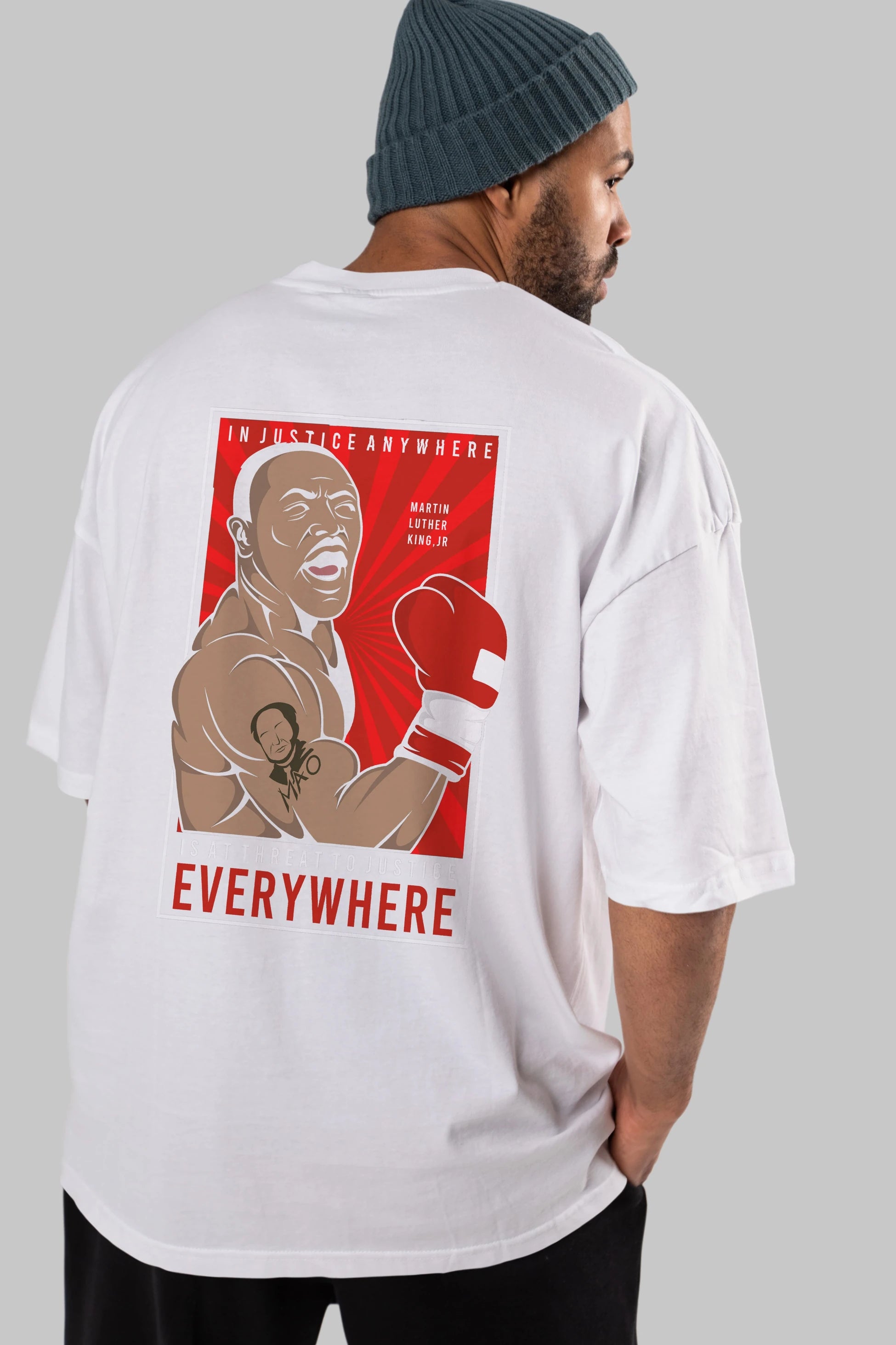 Luther King Boxer Arka Baskılı Oversize t-shirt Erkek Kadın Unisex %100 Pamuk tişort