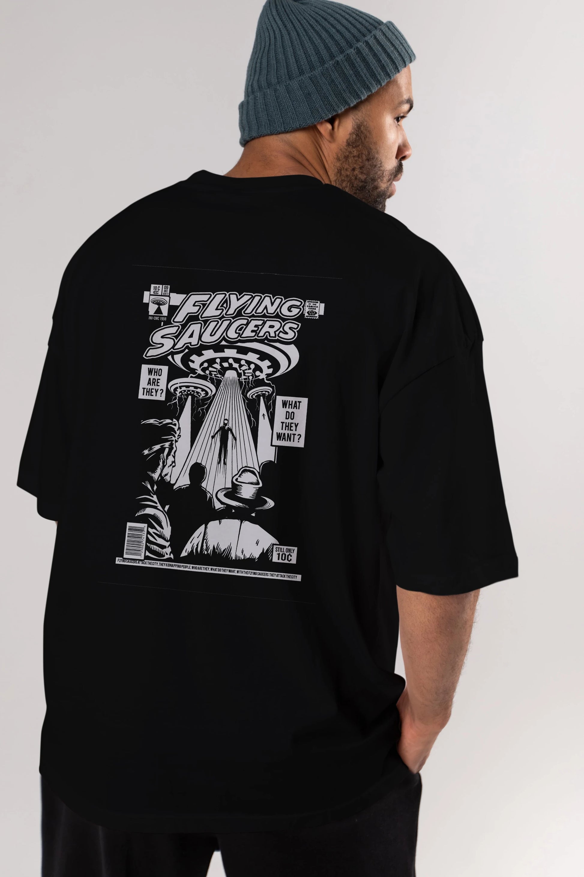 UFO Arka Baskılı Oversize t-shirt Erkek Kadın Unisex %100 Pamuk