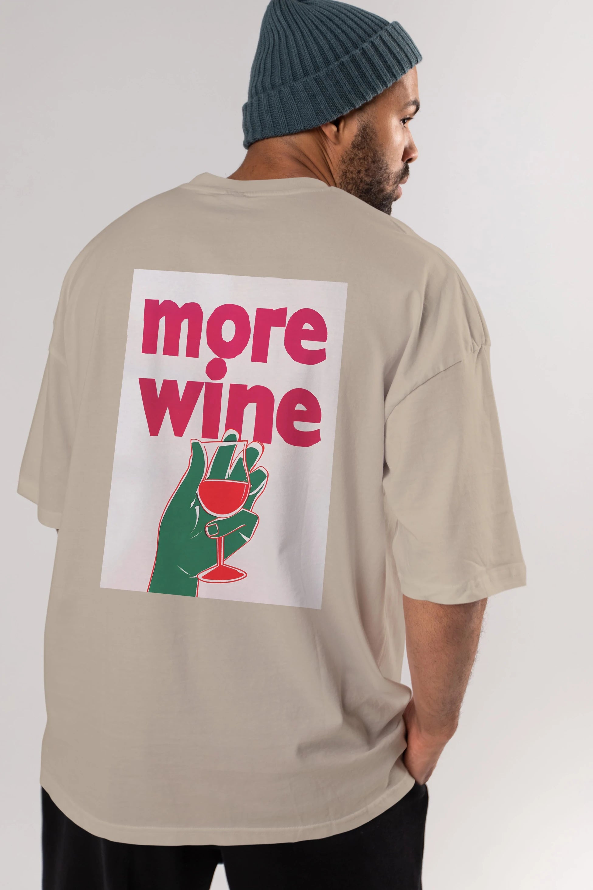 More Wine 3 Arka Baskılı Oversize t-shirt Erkek Kadın Unisex %100 Pamuk Bisiklet Yaka tişort