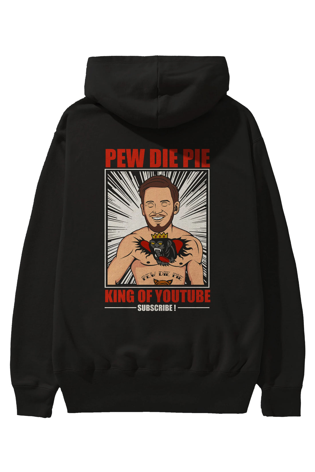 Pew Die Pie Fighter Arka Baskılı Hoodie Oversize Kapüşonlu Sweatshirt Erkek Kadın Unisex