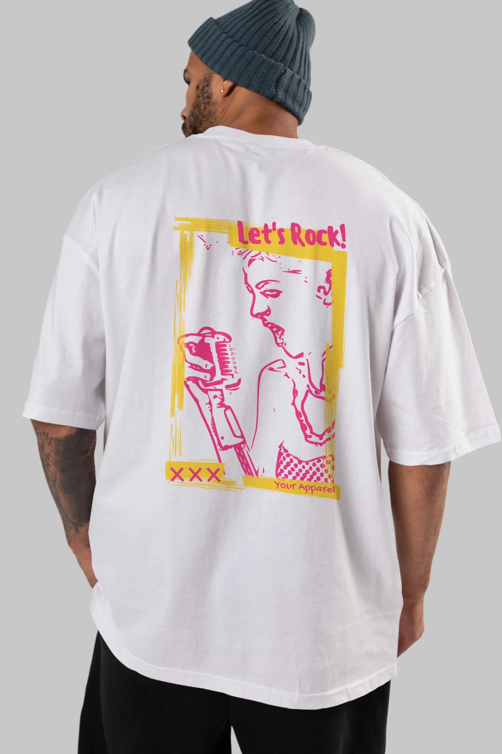 Let's Rock Yazılı Arka Baskılı Oversize t-shirt Erkek Kadın Unisex