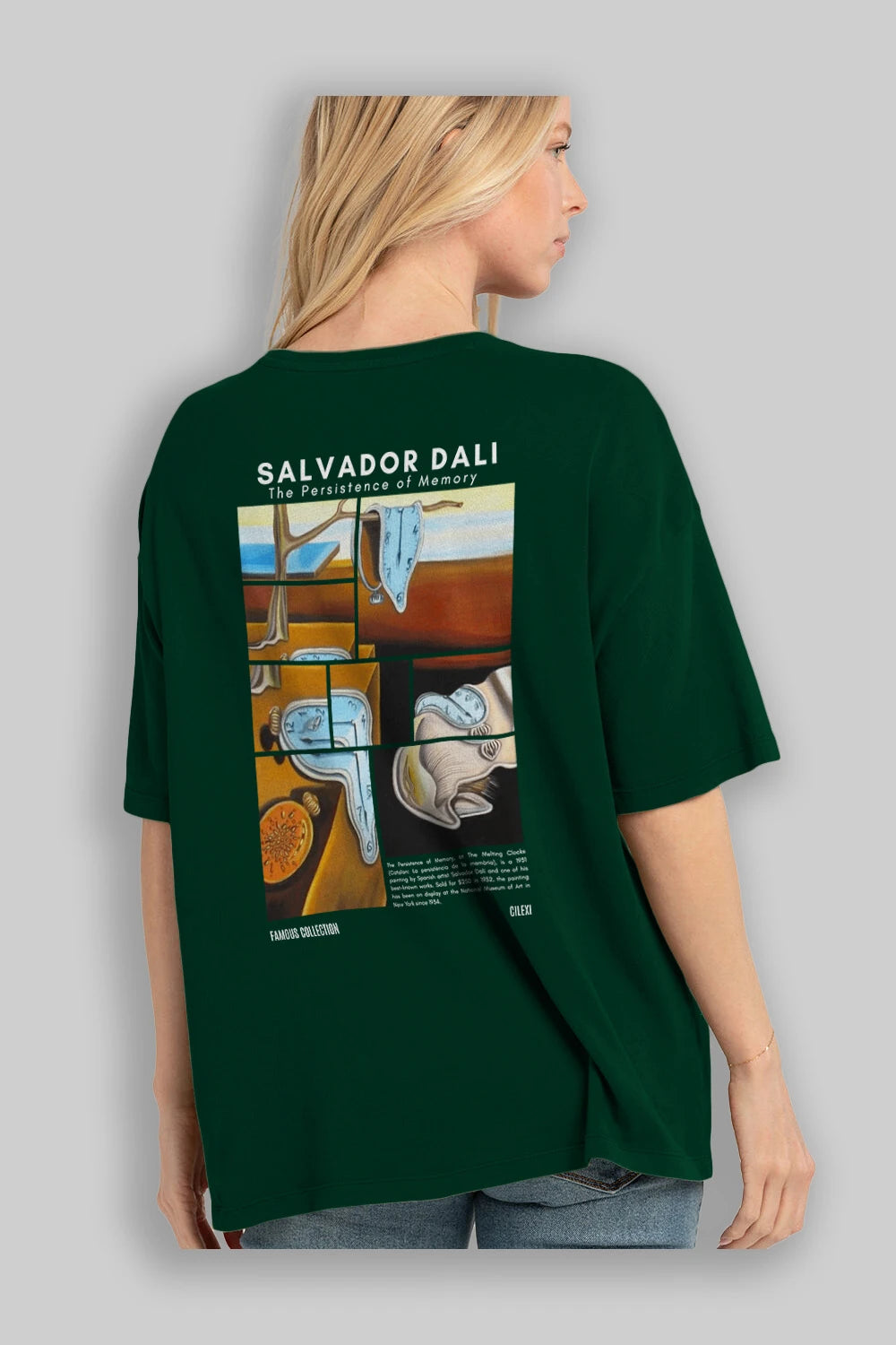 Salvador Dali Arka Baskılı Oversize t-shirt Erkek Kadın Bisiklet Yaka Pamuk tişort