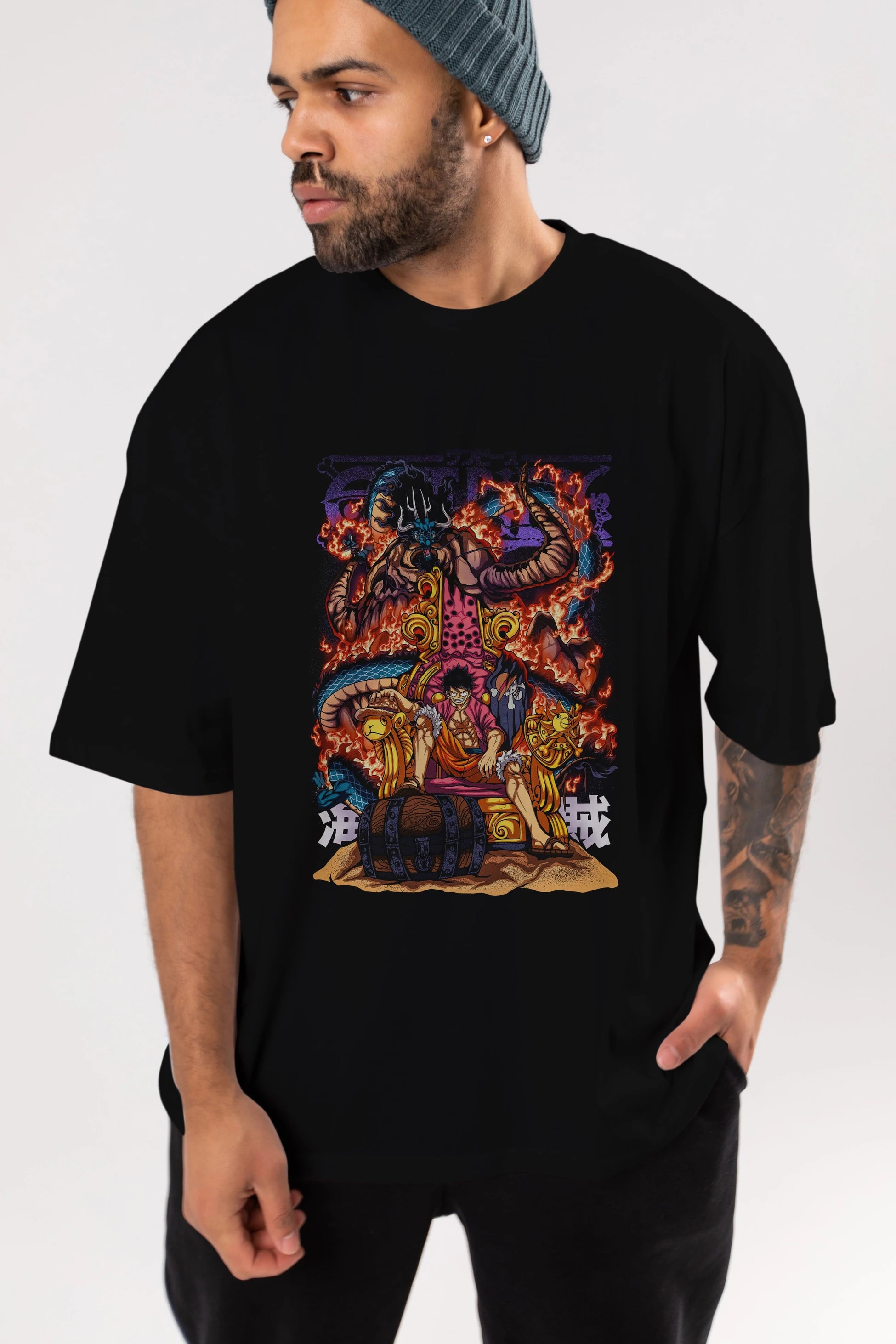 MONKEY D. LUFFY 1 Anime Ön Baskılı Oversize t-shirt %100 pamuk Erkek Kadın Unisex