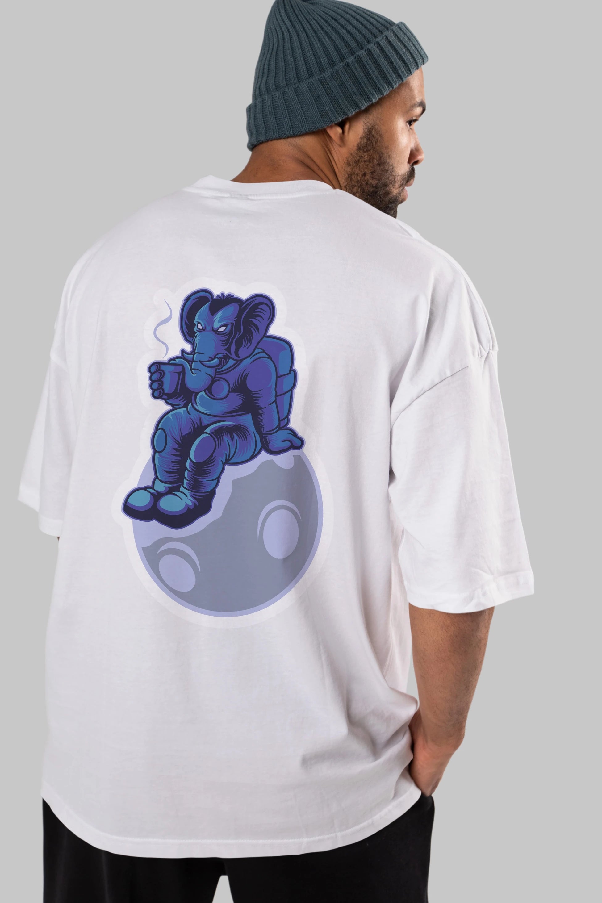 Space Elephant Drink Coffee Sticker Arka Baskılı Oversize t-shirt Erkek Kadın Unisex
