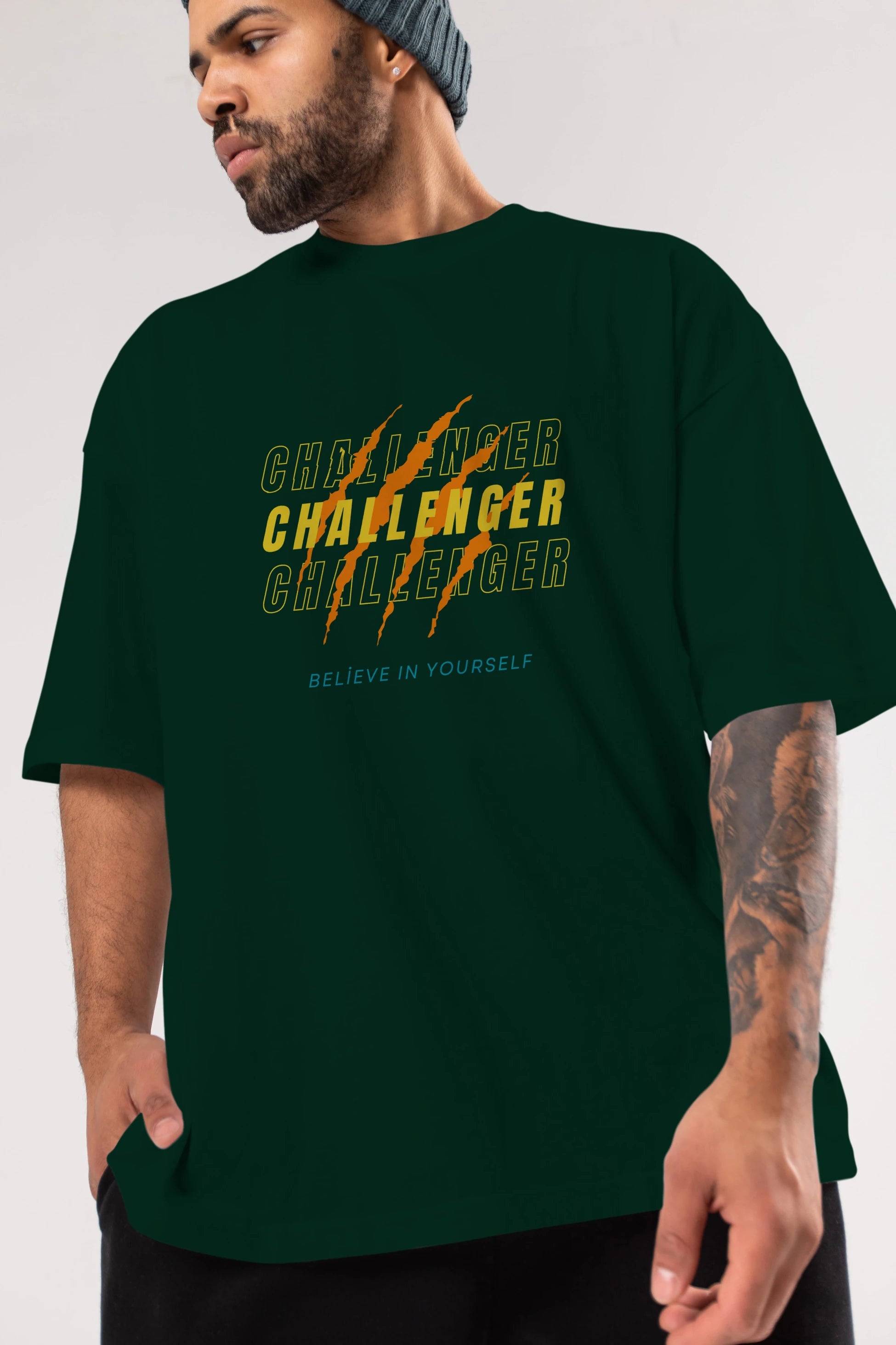 Challenger Yazılı Ön Baskılı Oversize t-shirt Erkek Kadın Unisex