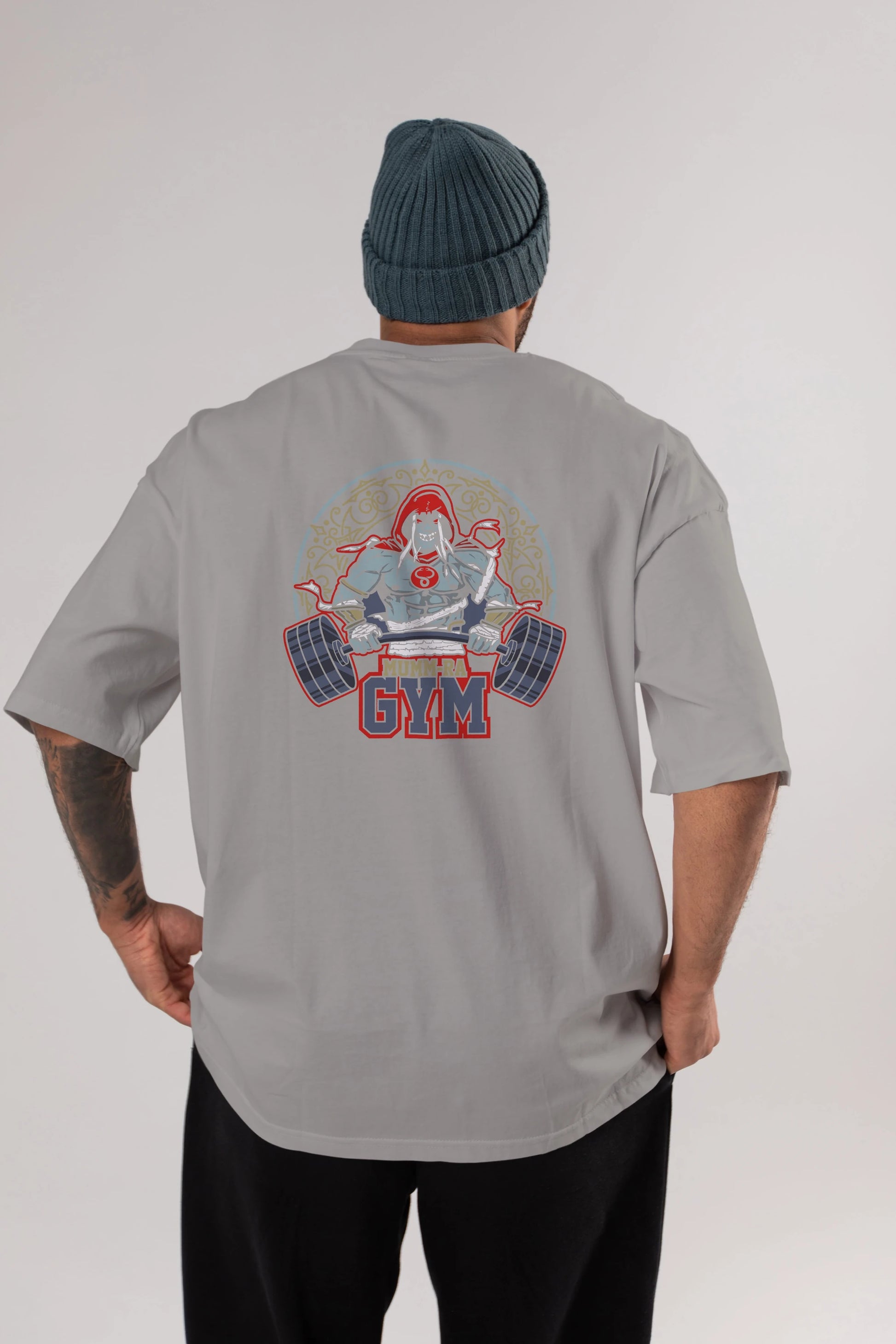 Mumm-ra GYM Arka Baskılı Oversize t-shirt Erkek Kadın Unisex %100 Pamuk Bisiklet Yaka tişort