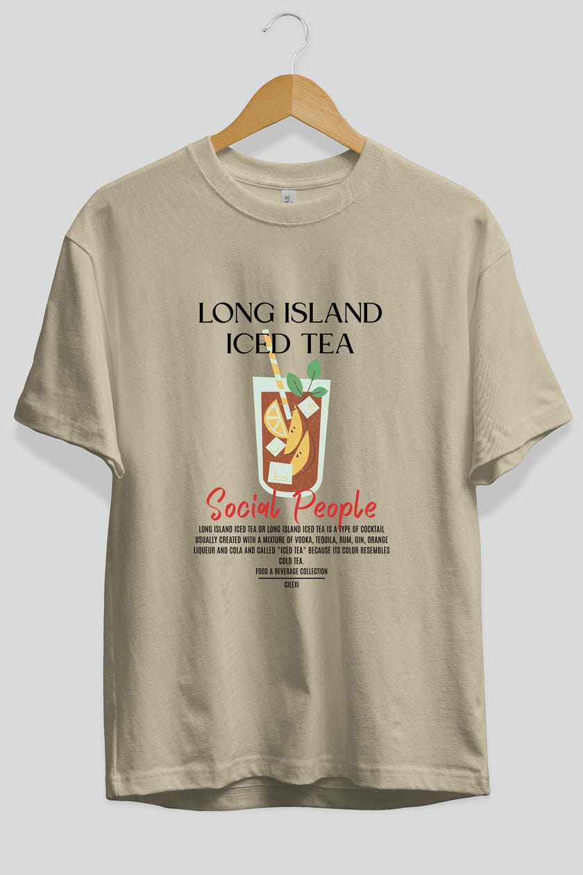 Long Island ıced tea Kokteyl Serisi ön Baskılı Oversize t-shirt Erkek Kadın %100 Pamuk Bisiklet Yaka tişort