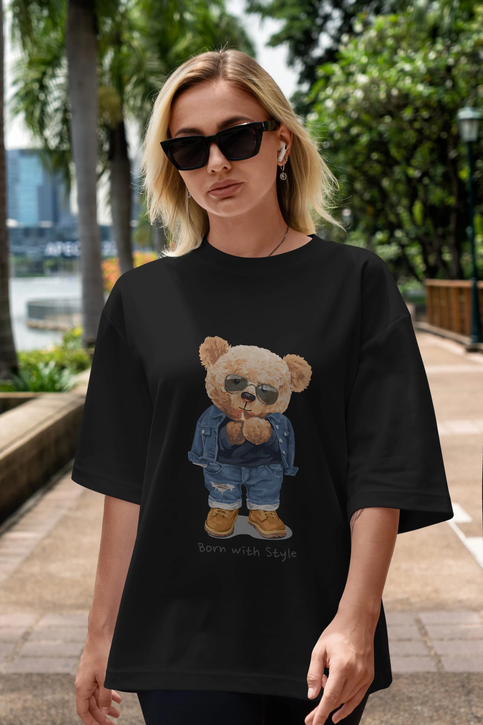 Teddy Bear Born With Style Ön Baskılı Oversize t-shirt Erkek Kadın Unisex %100 Pamuk