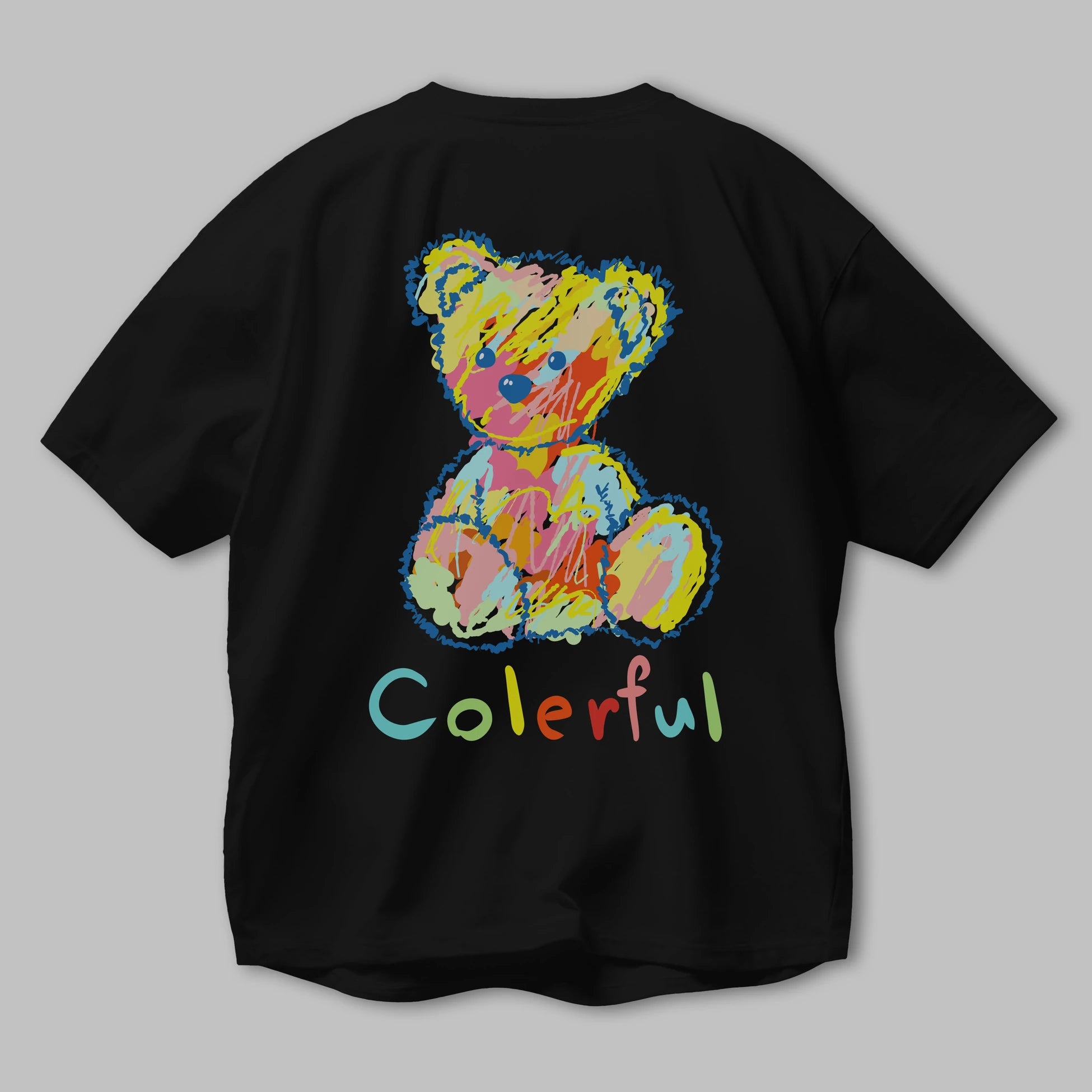 Colerful Bear Arka Baskılı Oversize t-shirt Erkek Kadın Unisex