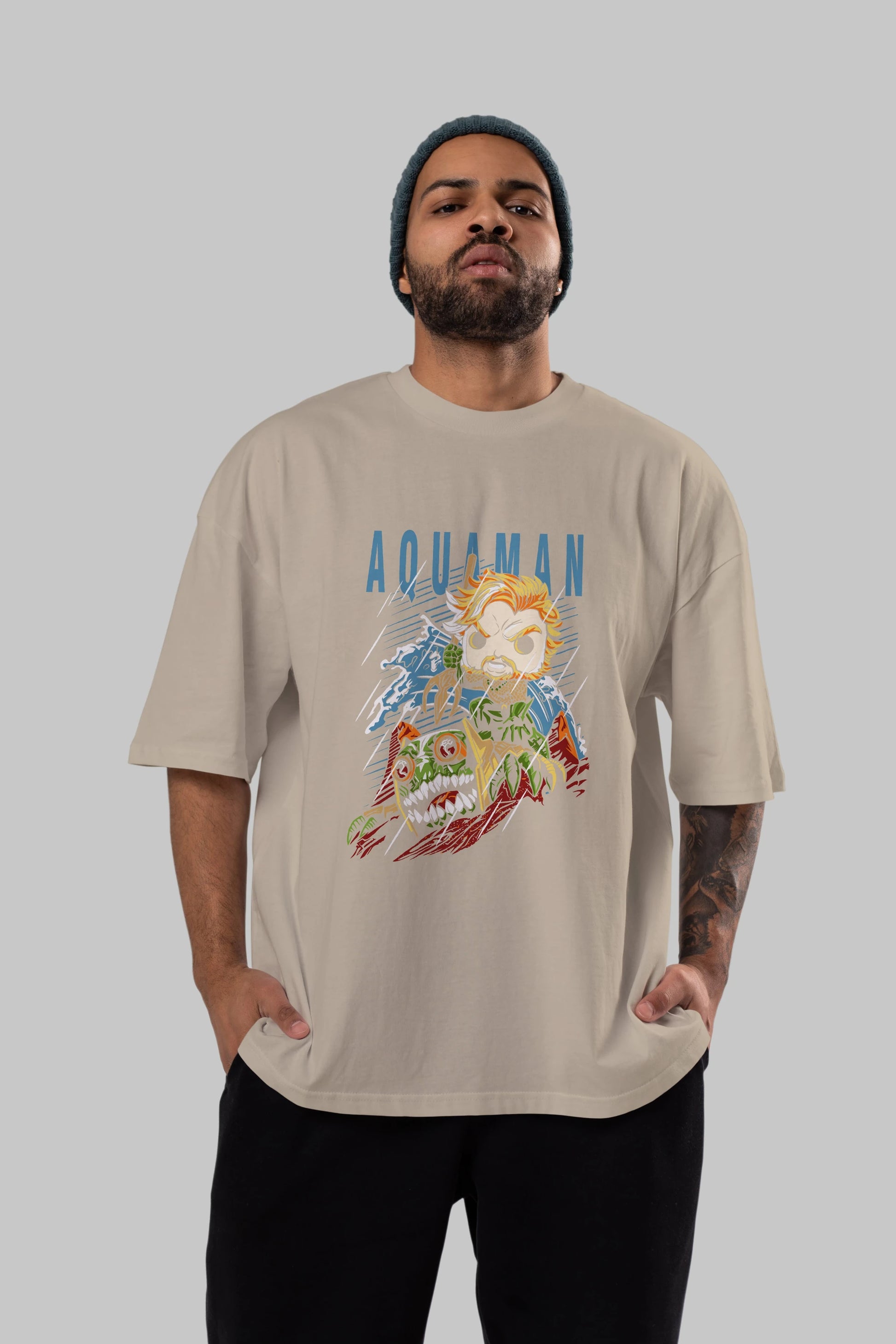 Aquaman Ön Baskılı Oversize t-shirt Erkek Kadın Unisex %100 Pamuk Bisiklet Yaka tişort