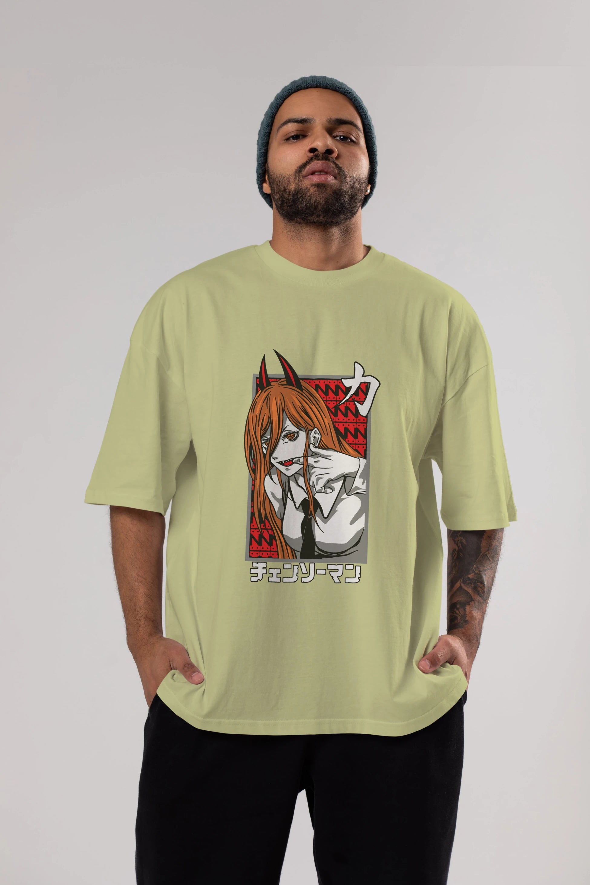 CHAINSAWMAN POWER Anime Ön Baskılı Oversize t-shirt %100 pamuk Erkek Kadın Unisex