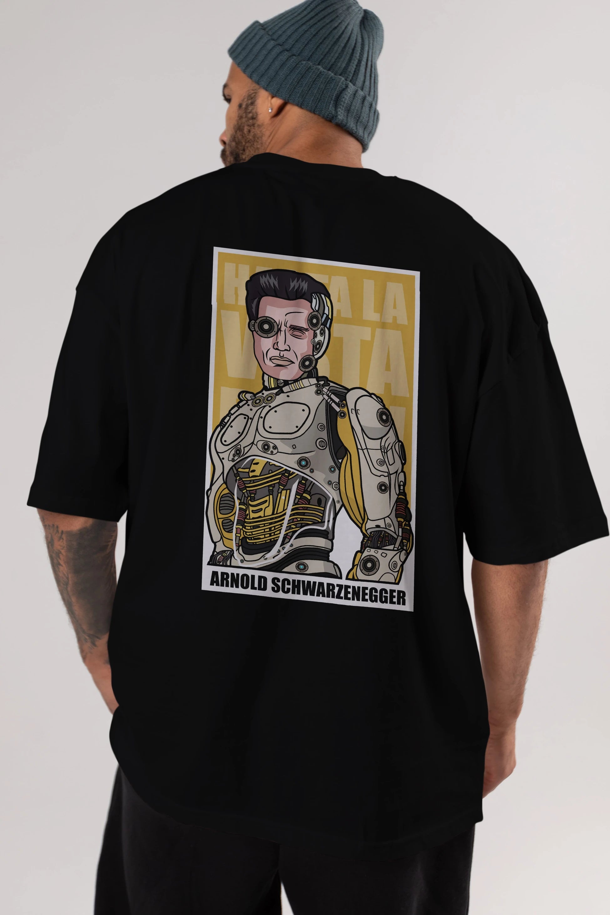 Arnold Robot Human Arka Baskılı Oversize t-shirt Erkek Kadın Unisex %100 Pamuk tişort