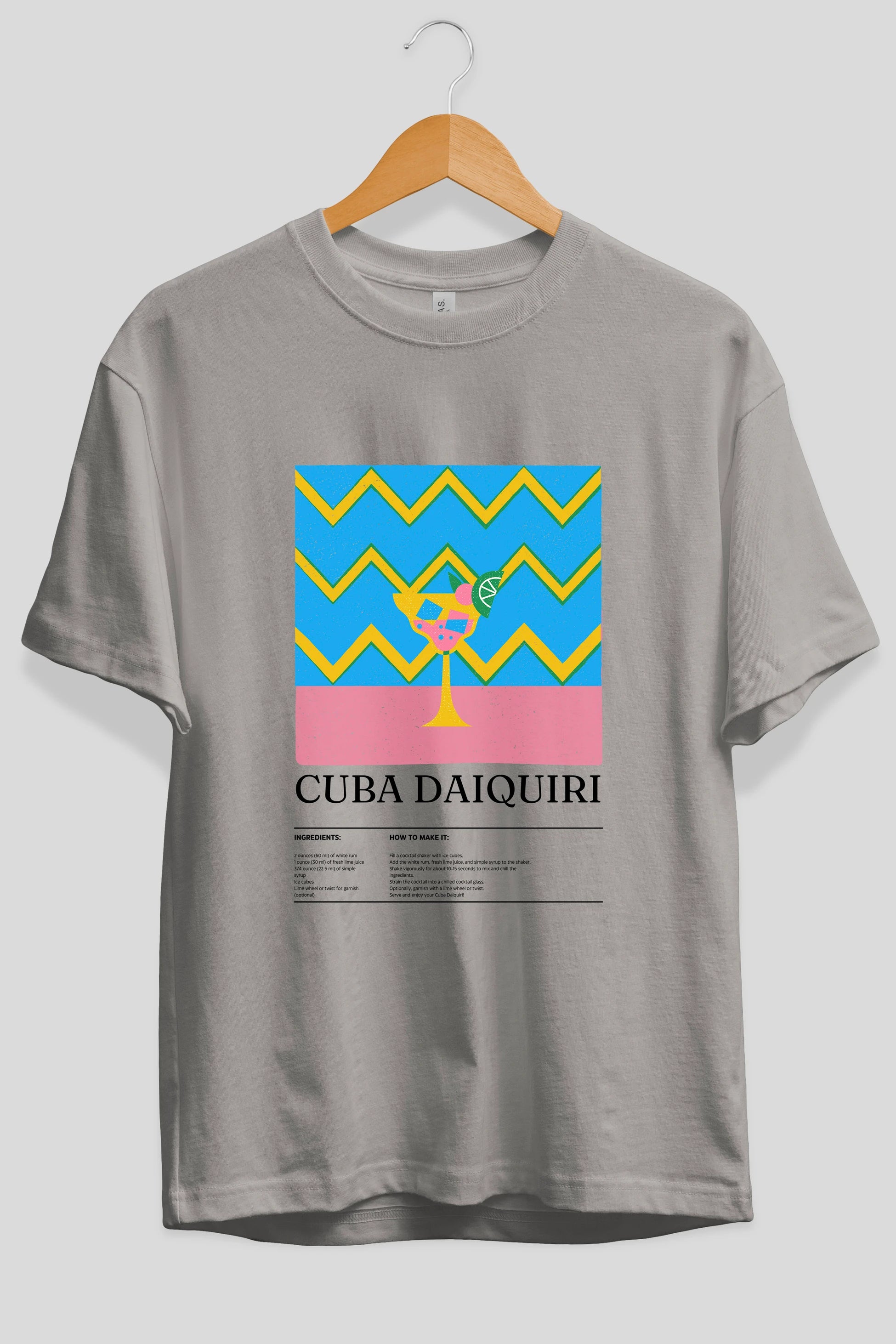 Cuba Daiquiri Kokteyl Ön Baskılı Oversize t-shirt Erkek Kadın %100 Pamuk Bisiklet Yaka tişort
