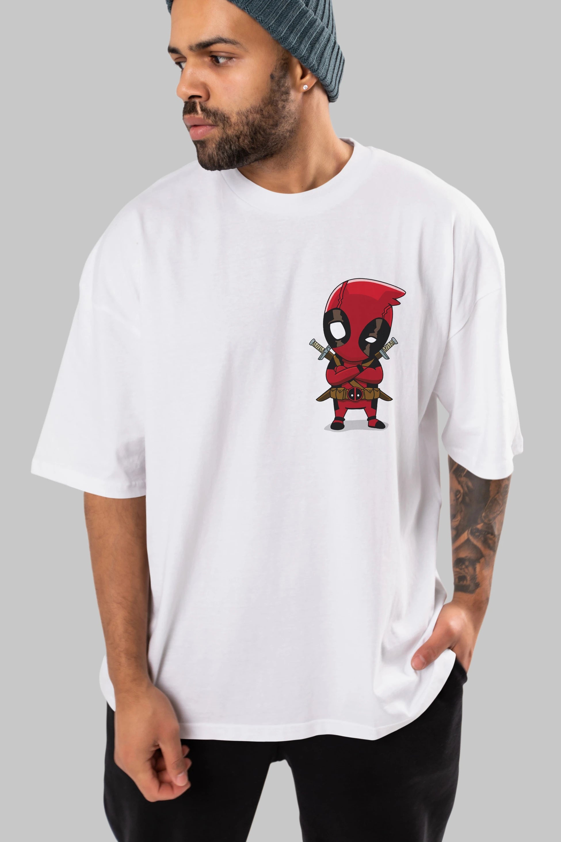 Deadpool (19) Ön Sol Baskılı Oversize t-shirt Erkek Kadın Unisex %100 Pamuk Bisiklet Yaka tişort