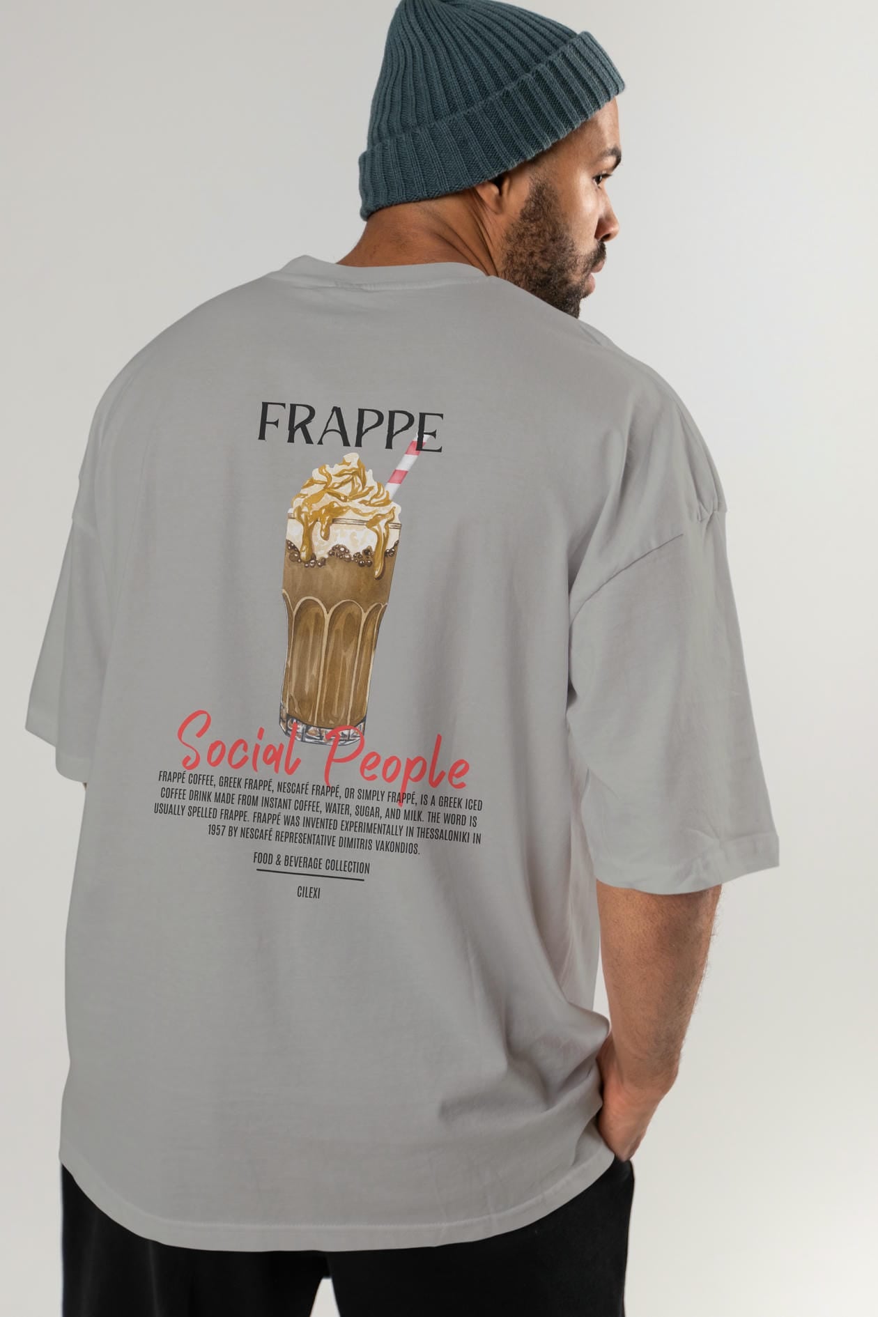 Frappe Kokteyl Serisi Baskılı Oversize t-shirt Erkek Kadın Unisex %100 Pamuk Bisiklet Yaka tişort