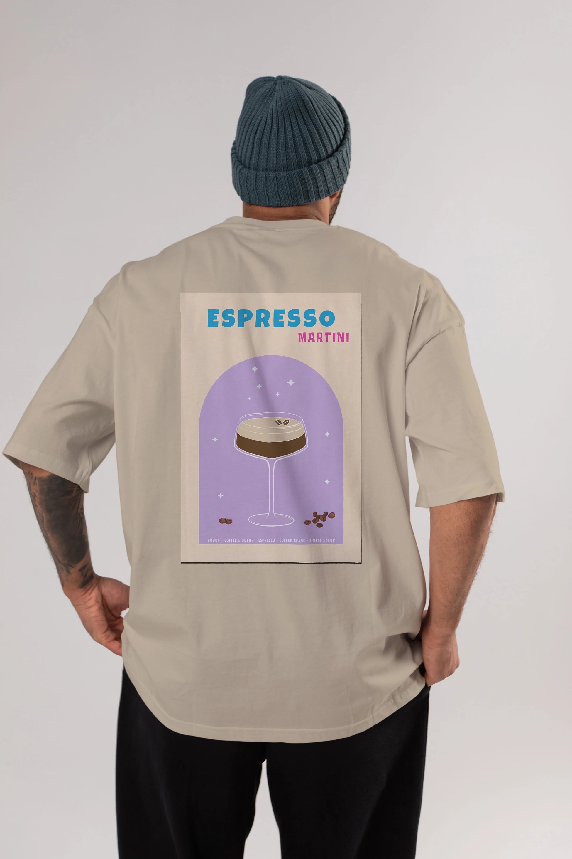 Espresso Martini 5 Arka Baskılı Oversize t-shirt Erkek Kadın Unisex %100 Pamuk Bisiklet Yaka tişort