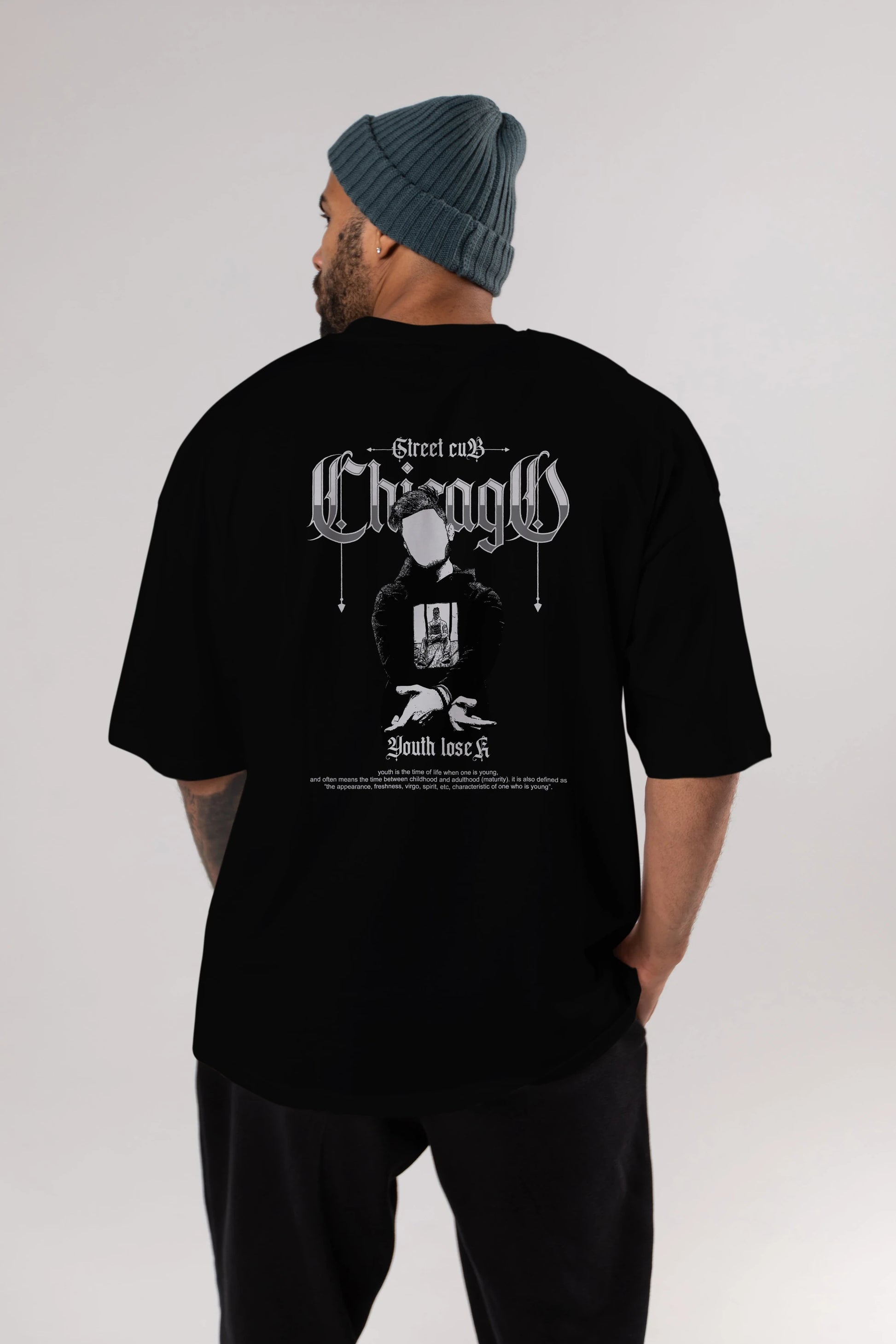 Chicago Street Club Arka Baskılı Oversize t-shirt Erkek Kadın Unisex