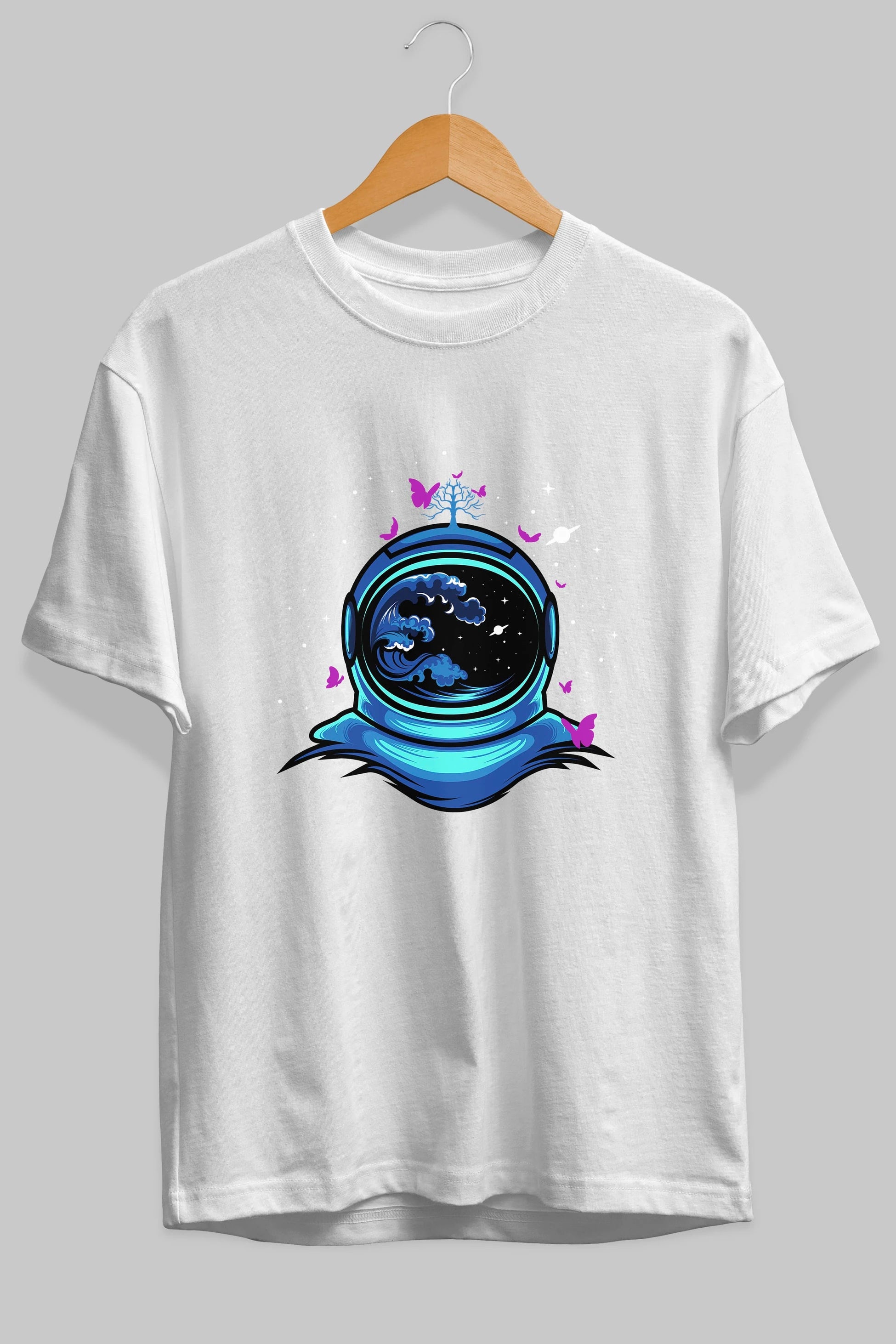Astronaut and Butterfly Ön Baskılı Oversize t-shirt Erkek Kadın Unisex