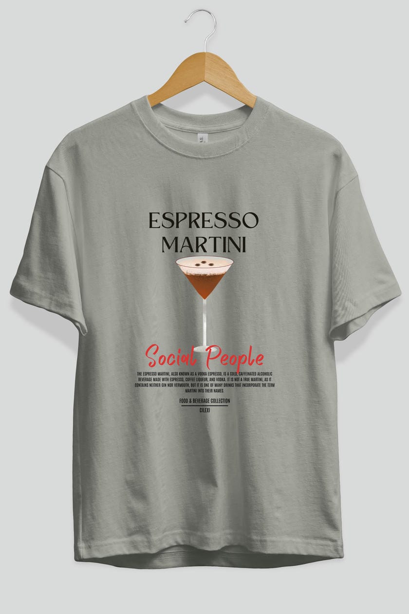 Espresso Martını Kokteyl Serisi ön Baskılı Oversize t-shirt Erkek Kadın %100 Pamuk Bisiklet Yaka tişort