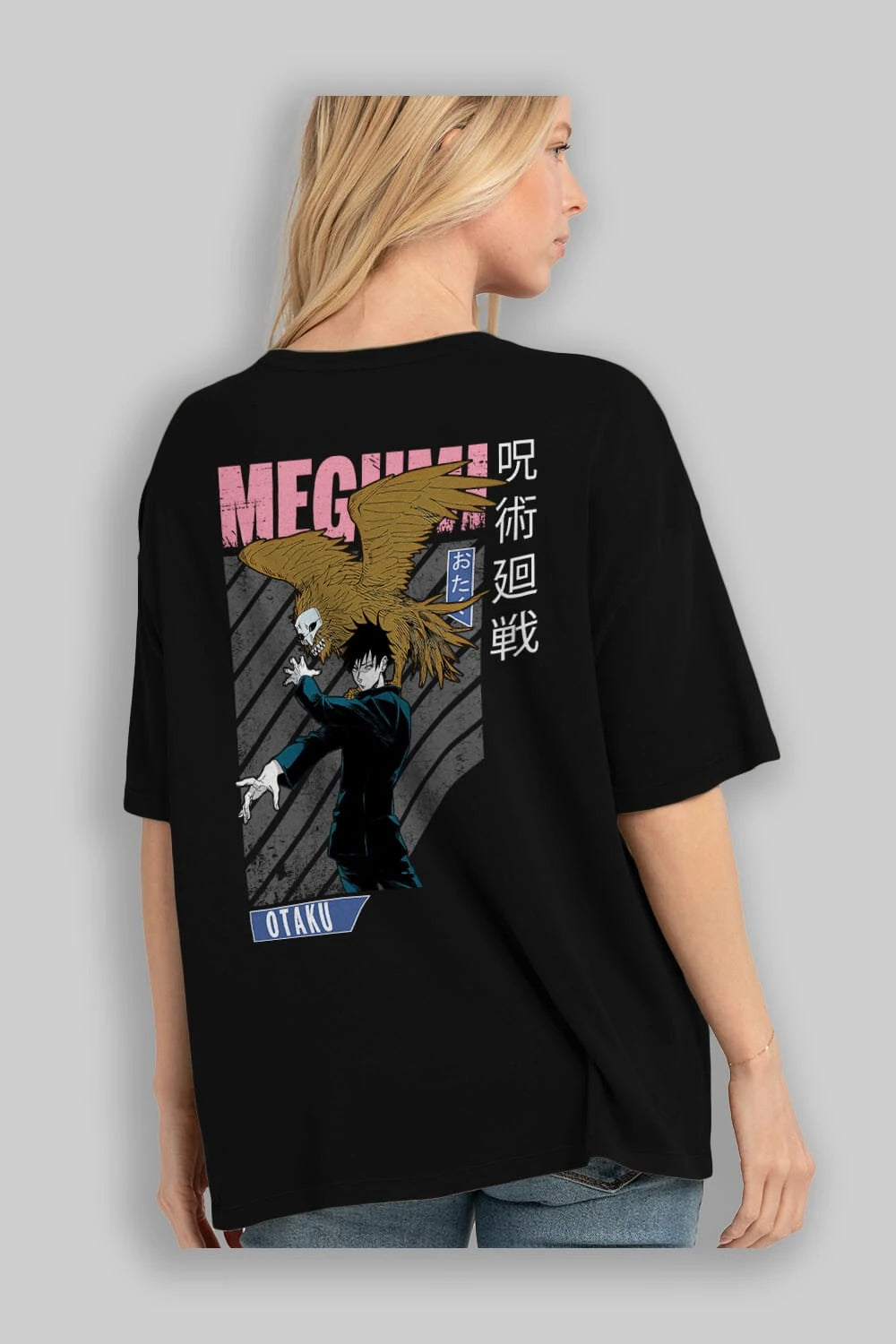 Megumi Fushiguro 2 Anime Arka Baskılı Oversize t-shirt Erkek Kadın Unisex