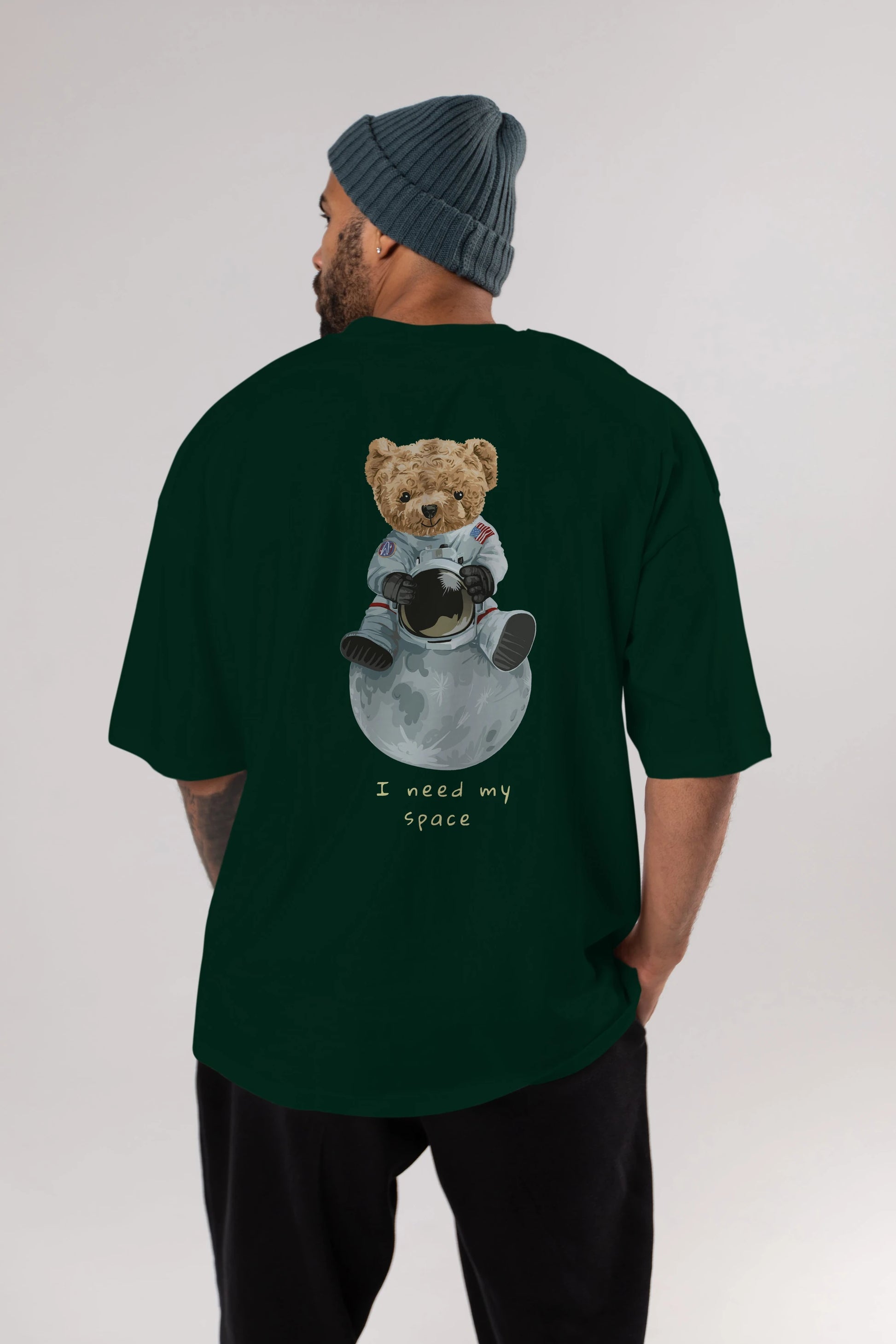 Teddy Bear I Need My Space Arka Baskılı Oversize t-shirt Erkek Kadın Unisex %100 Pamuk