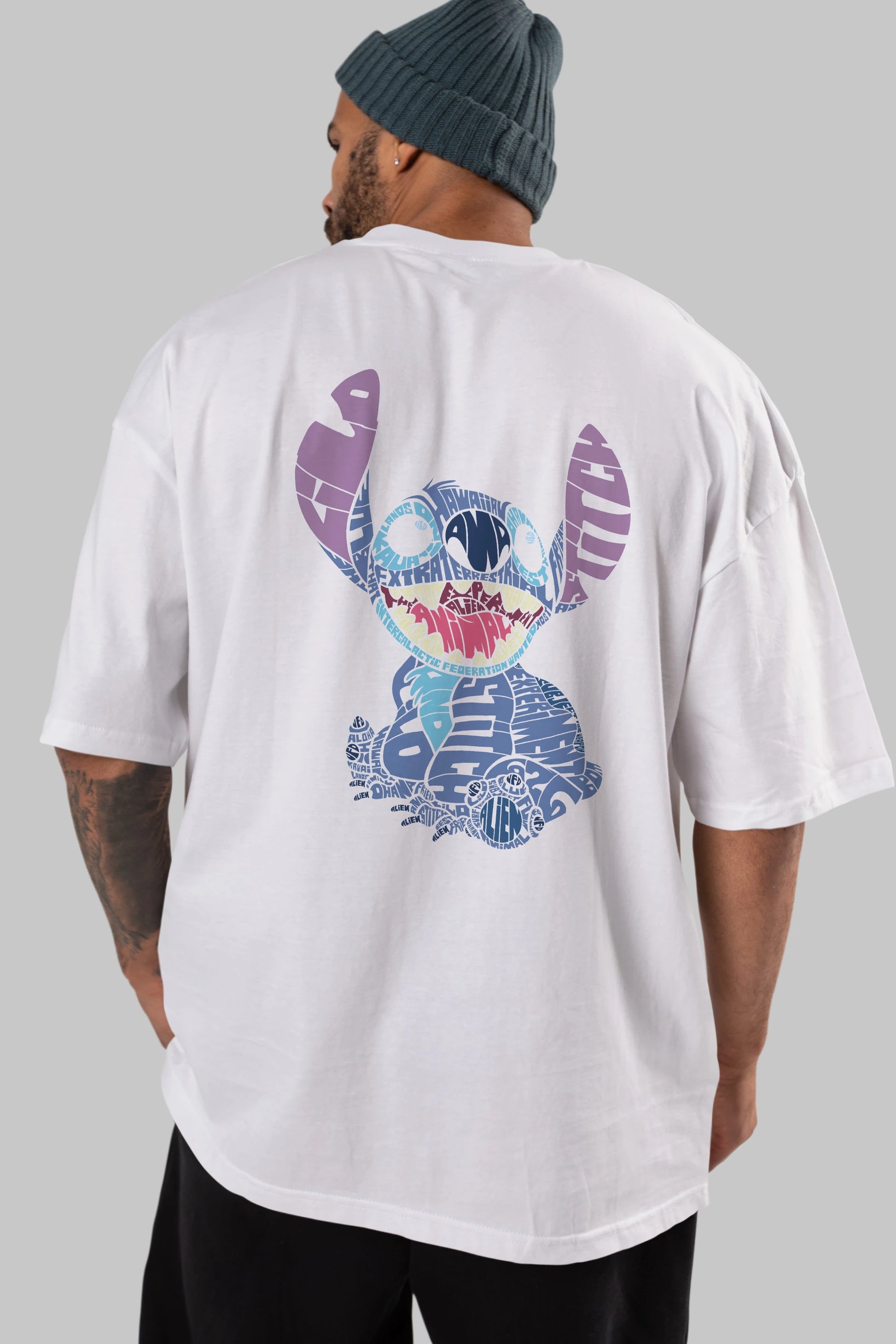 Stitch Arka Baskılı Oversize t-shirt %100 pamuk Erkek Kadın Unisex