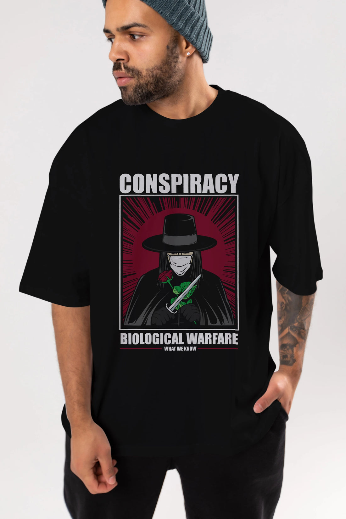 Vendetta Masker Ön Baskılı Oversize t-shirt Erkek Kadın Unisex %100 Pamuk tişort
