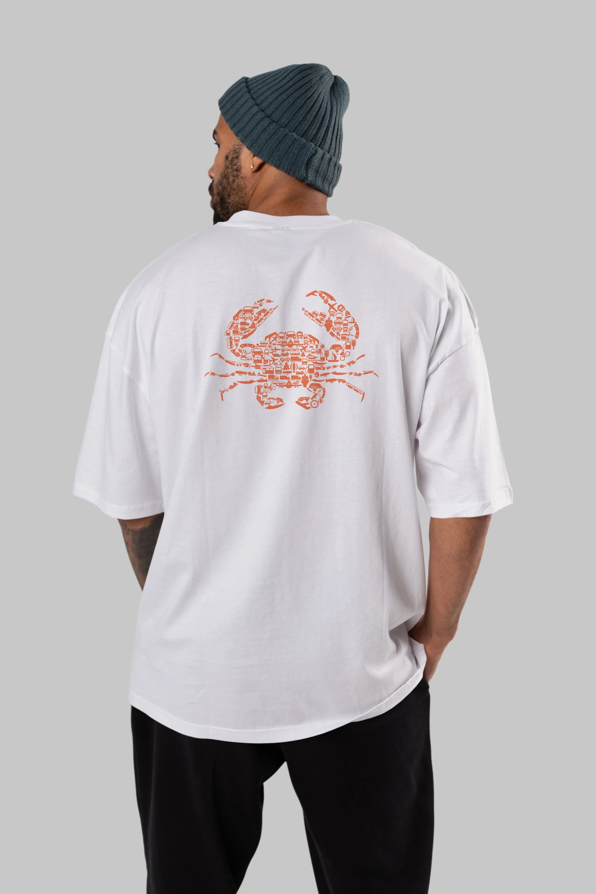 Crab Arka Baskılı Oversize t-shirt %100 pamuk Erkek Kadın Unisex