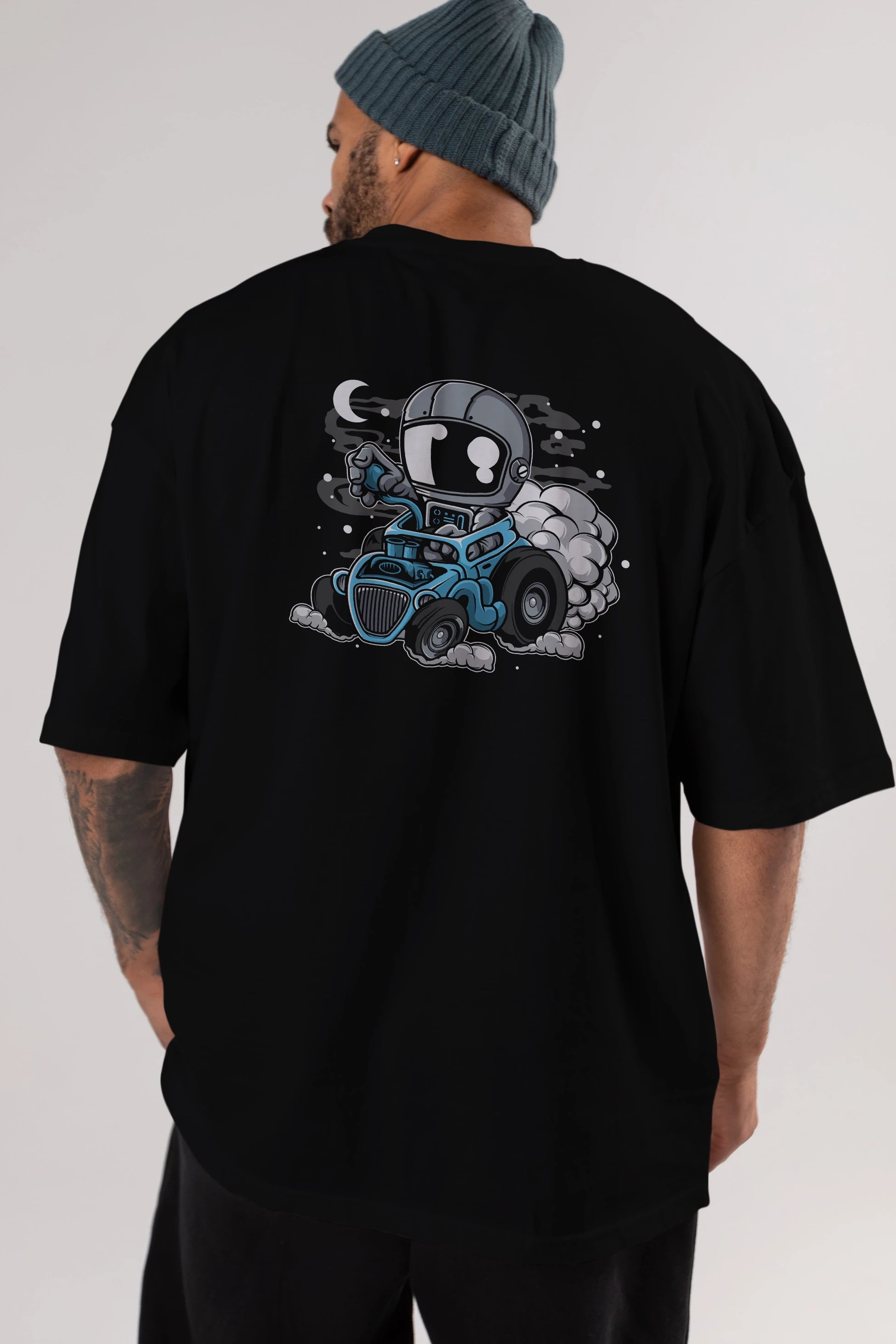 Astronaut Hotrod Arka Baskılı Oversize t-shirt Erkek Kadın Unisex