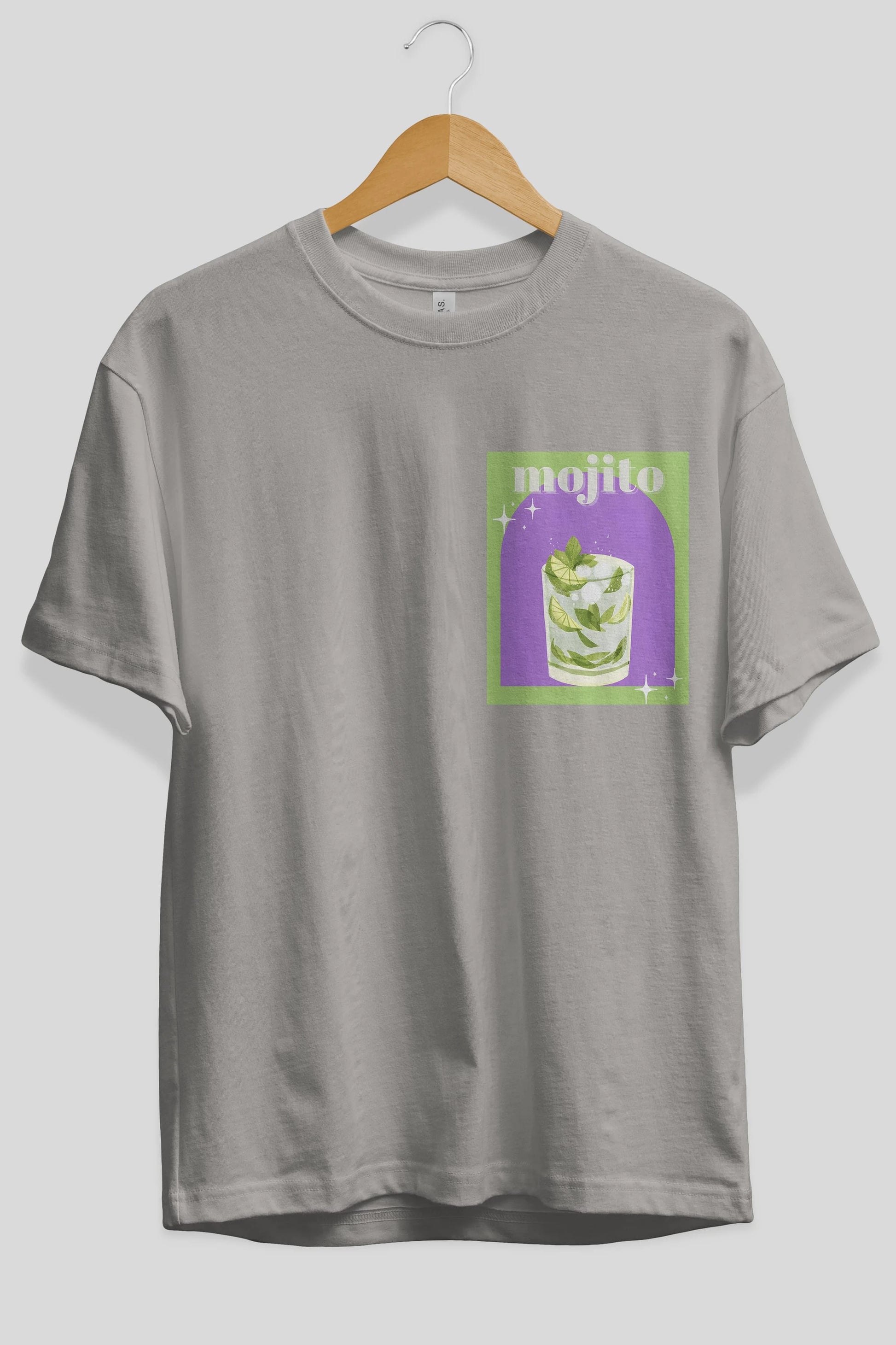 Mojito 3 Ön Sol Baskılı Oversize t-shirt Erkek Kadın Unisex %100 Pamuk Bisiklet Yaka tişort