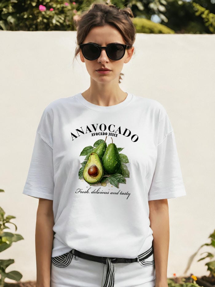 Avocado Avokado Ön Baskılı Oversize t-shirt Erkek Kadın Pamuk Bisiklet Yaka tişort