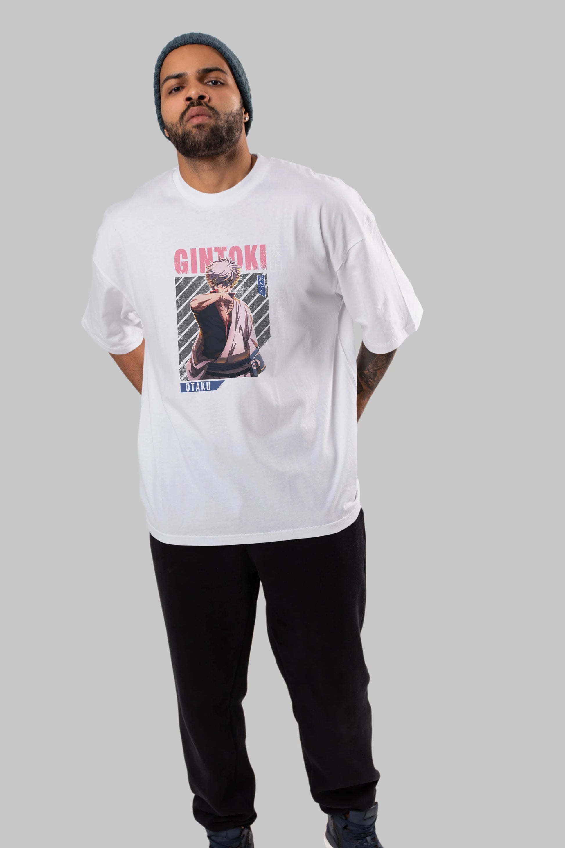 Gintoki Sakata Anime Ön Baskılı Oversize t-shirt %100 pamuk Erkek Kadın Unisex