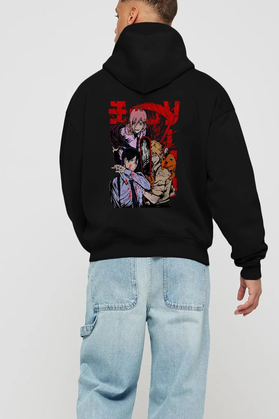 CHAINSAWMAN CREW Anime Arka Baskılı Hoodie Oversize Kapüşonlu Sweatshirt Erkek Kadın Unisex