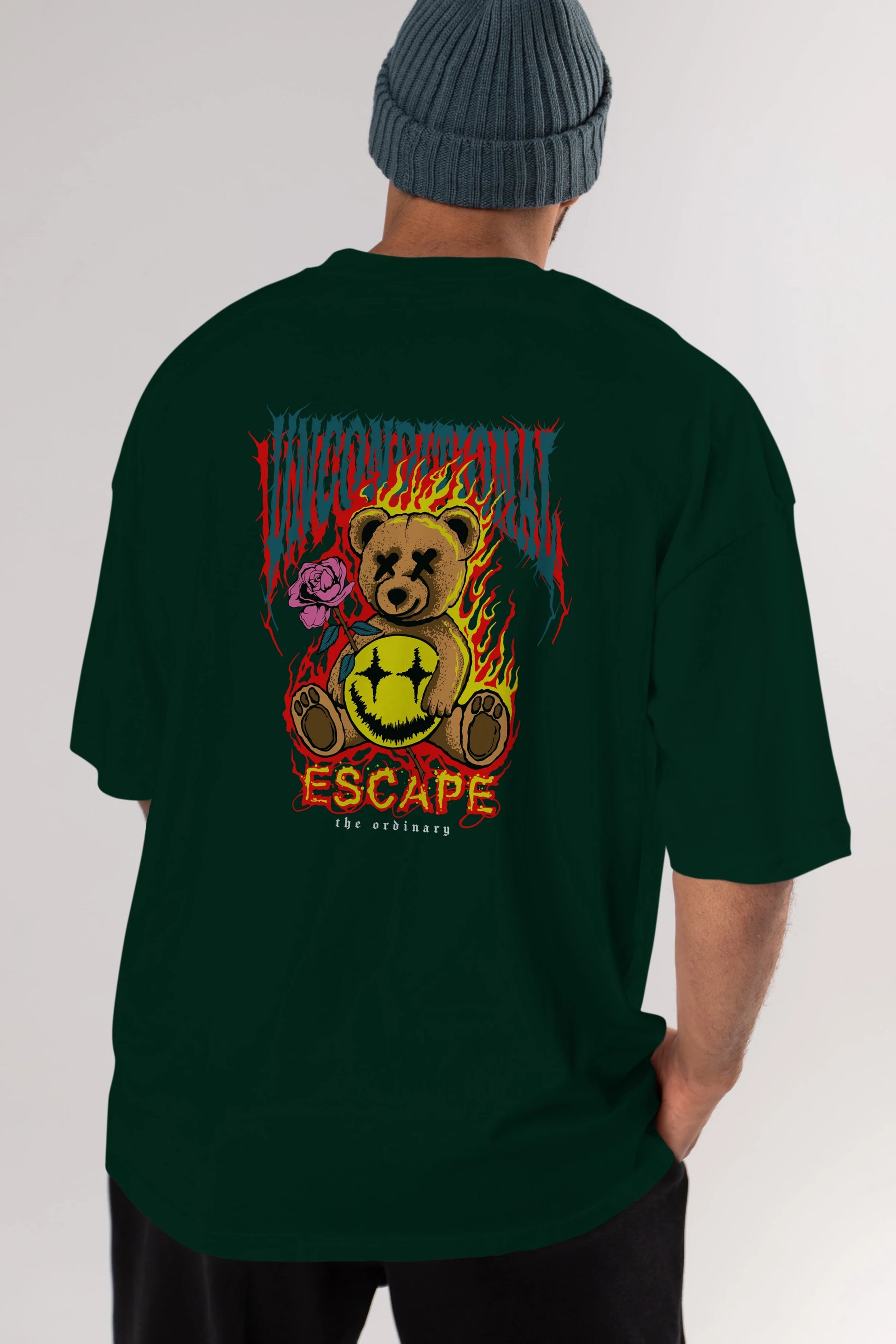 Escape Bear Arka Baskılı Oversize t-shirt Erkek Kadın Unisex