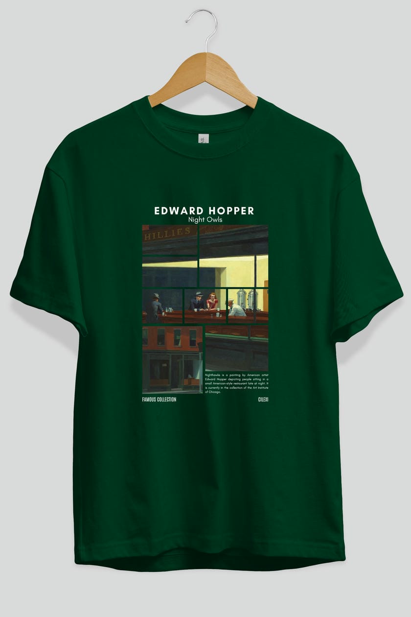 Edward Hopper Night Owls ön Baskılı Oversize t-shirt Erkek Kadın Bisiklet Yaka Pamuk tişort