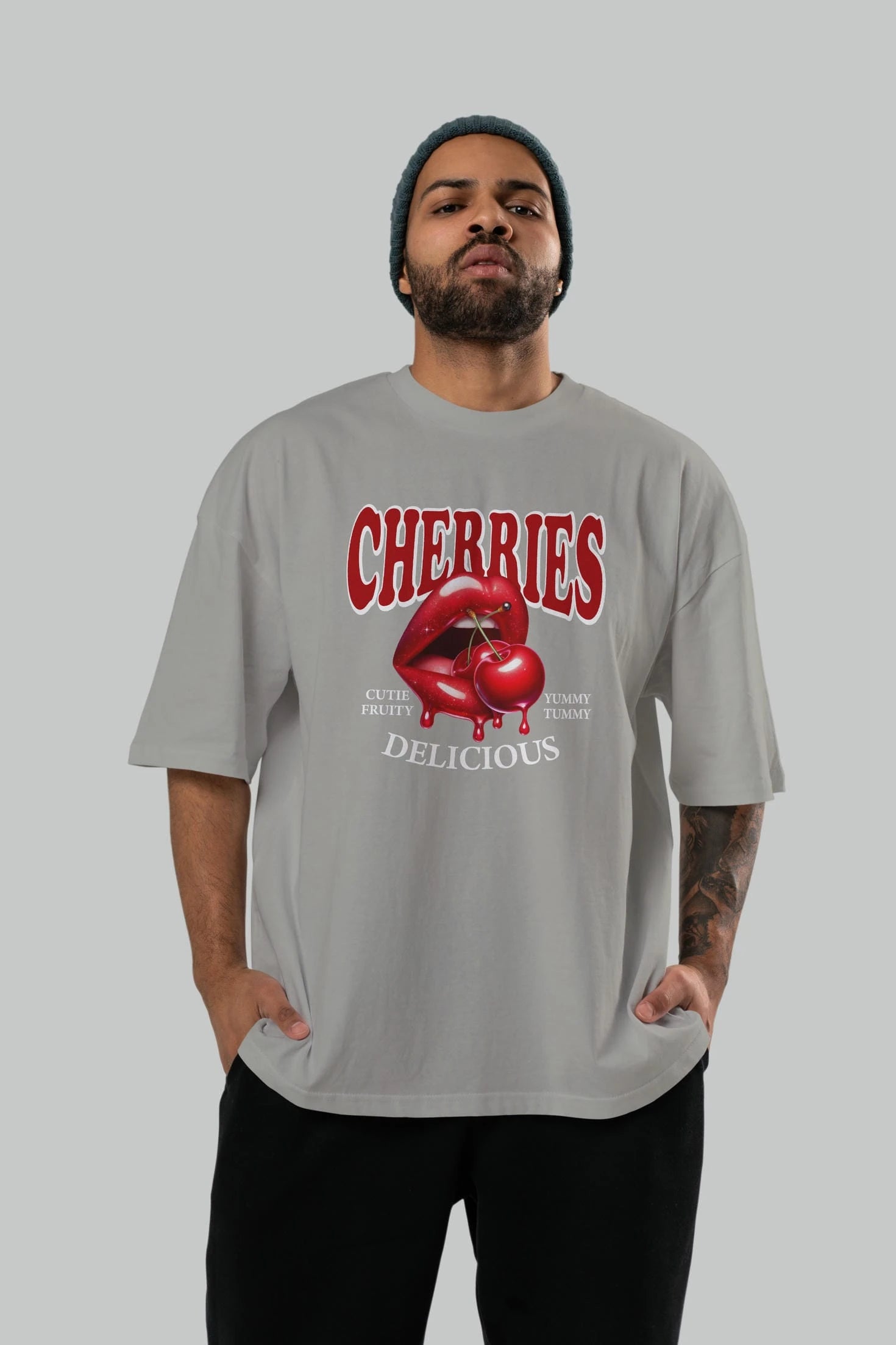 Cherry Cherries 2 Ön Baskılı Oversize t-shirt Erkek Kadın Pamuk Bisiklet Yaka tişort