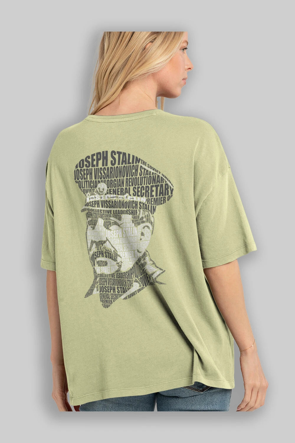 Joseph Stalin Calligram Arka Baskılı Oversize t-shirt %100 pamuk Erkek Kadın Unisex