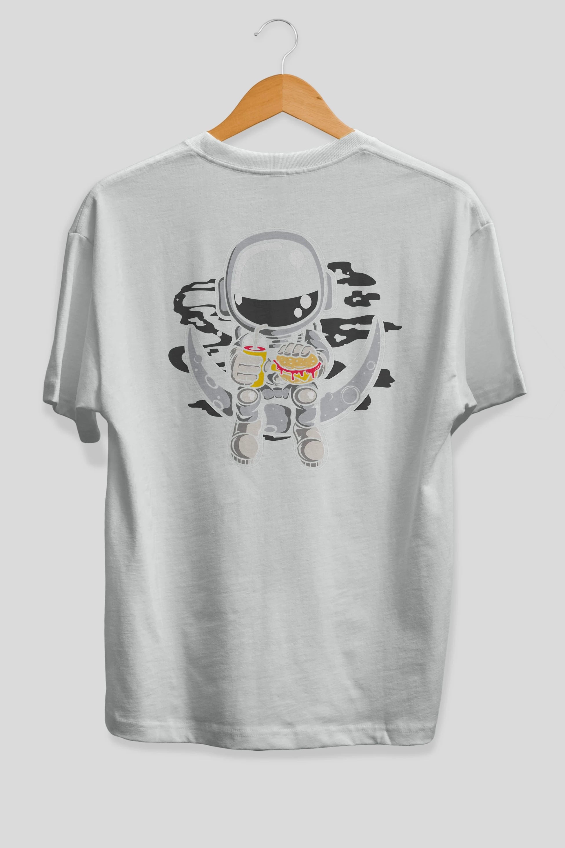 Astronaut Crescent Arka Baskılı Oversize t-shirt Erkek Kadın Unisex