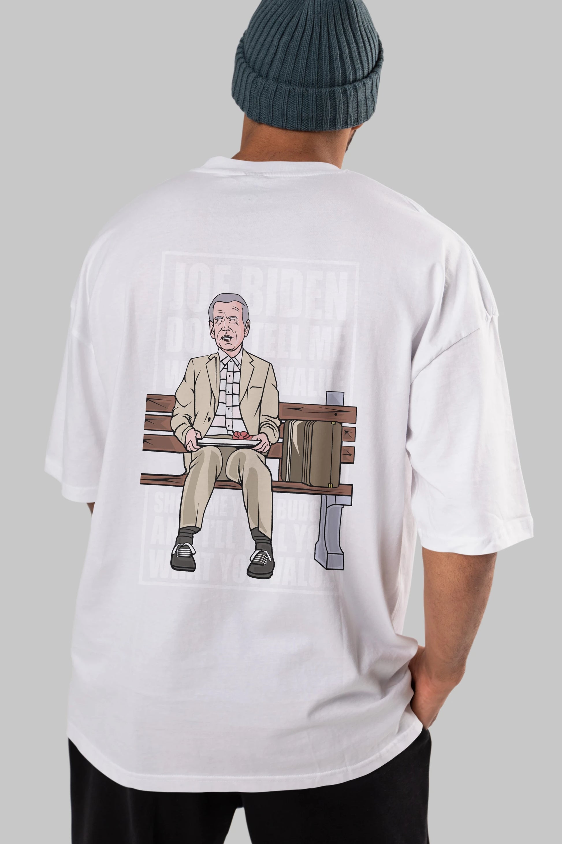 Joe Biden Forest Gump Arka Baskılı Oversize t-shirt Erkek Kadın Unisex %100 Pamuk tişort