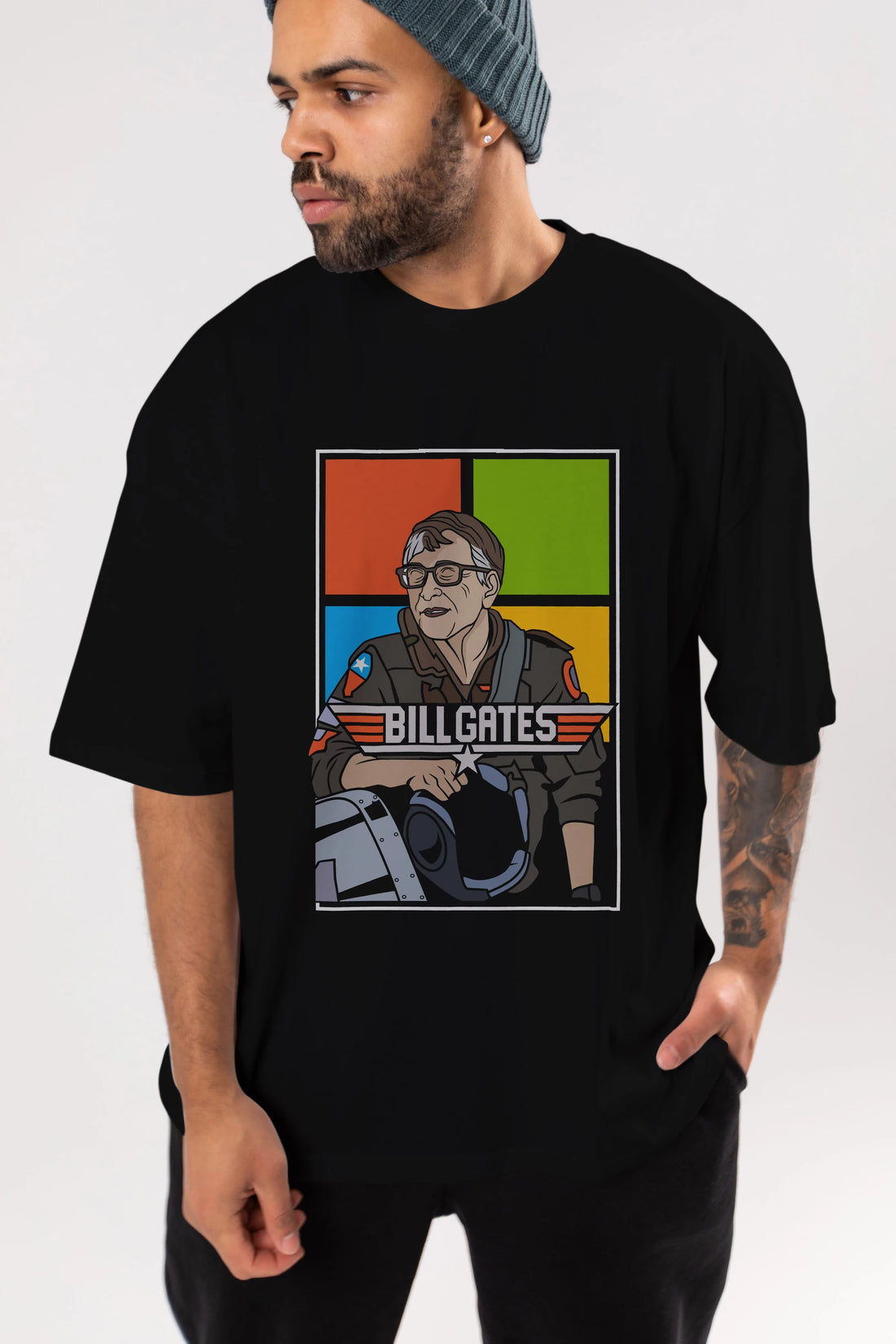 Bill Gates Top Gun Ön Baskılı Oversize t-shirt Erkek Kadın Unisex %100 Pamuk tişort