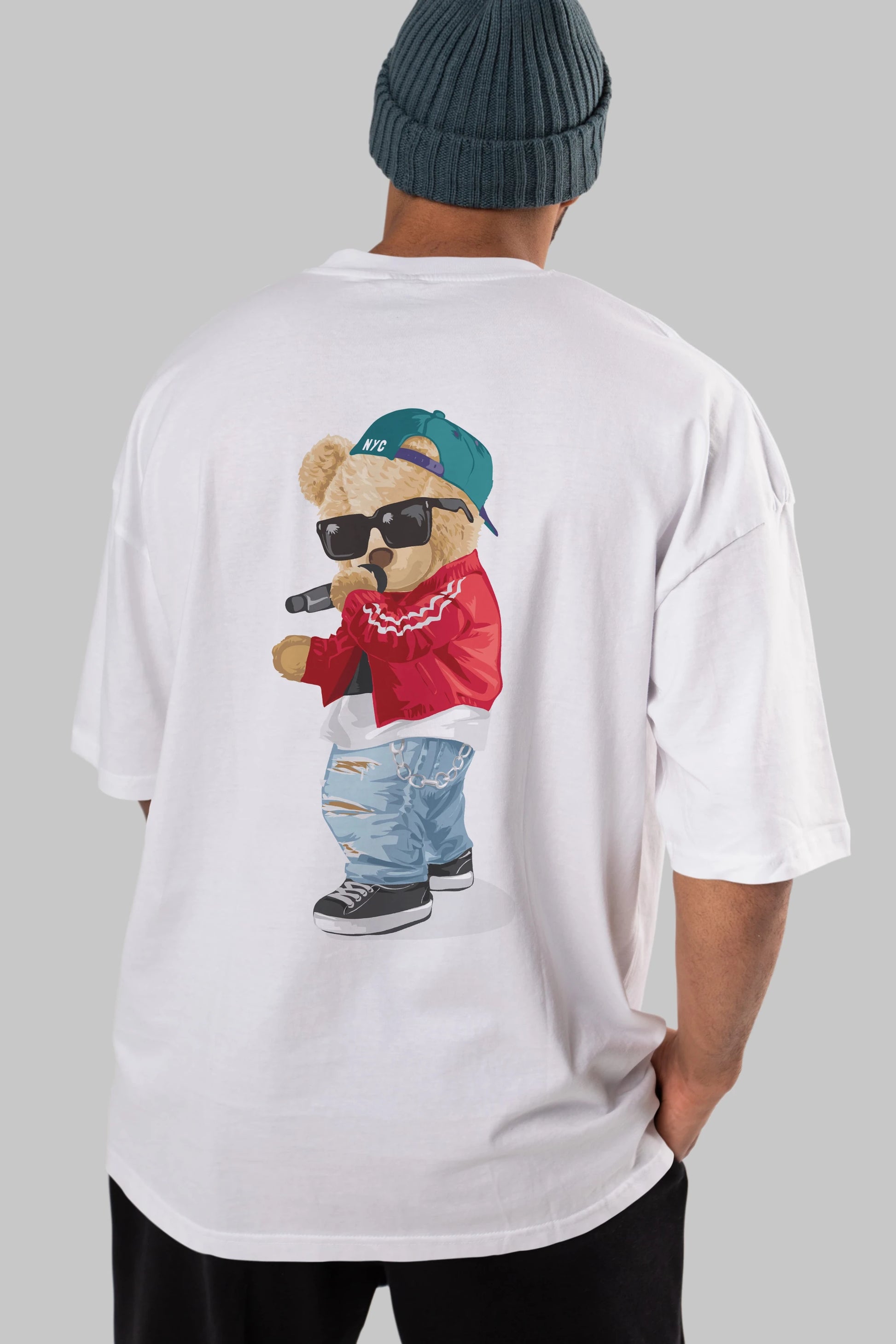 Teddy Bear Şarkıcı Arka Baskılı Oversize t-shirt Erkek Kadın Unisex %100 Pamuk