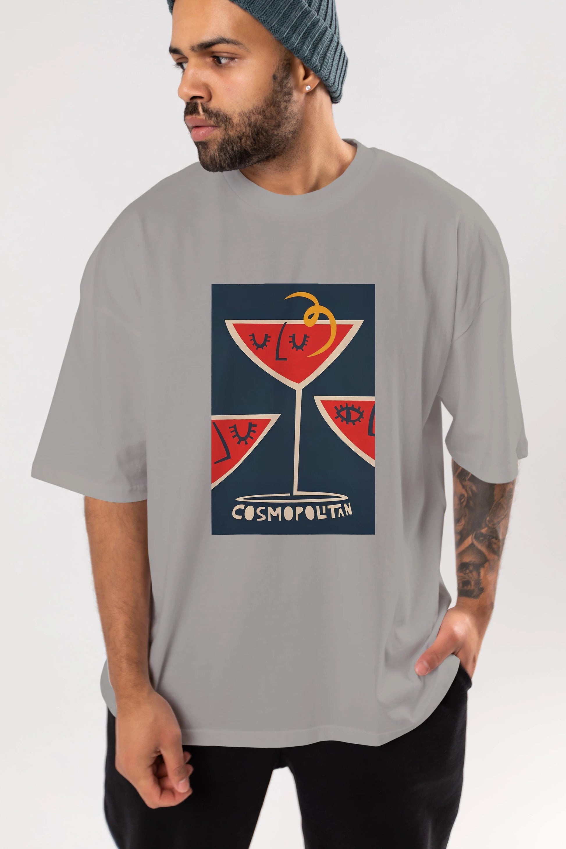 Cosmopolitan 4 Ön Baskılı Oversize t-shirt Erkek Kadın Unisex %100 Pamuk Bisiklet Yaka tişort