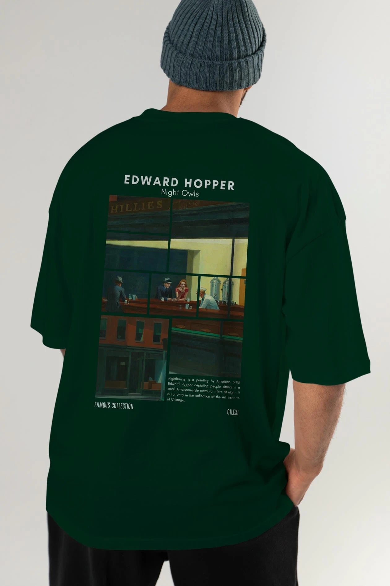 Edward Hopper Night Owls Arka Baskılı Oversize t-shirt Erkek Kadın Bisiklet Yaka Pamuk tişort