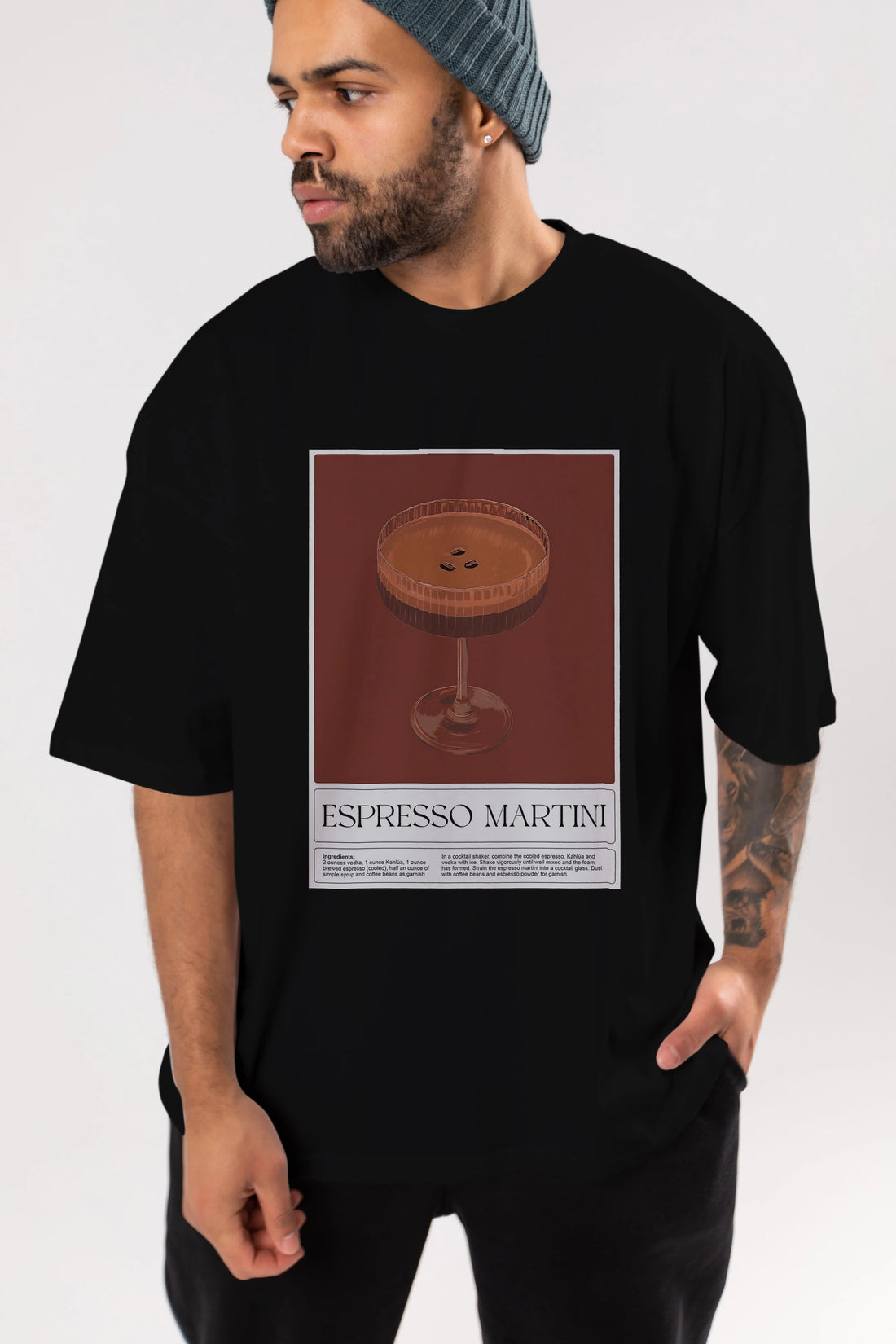 Espresso Martini Ön Baskılı Oversize t-shirt Erkek Kadın Unisex %100 Pamuk Bisiklet Yaka tişort