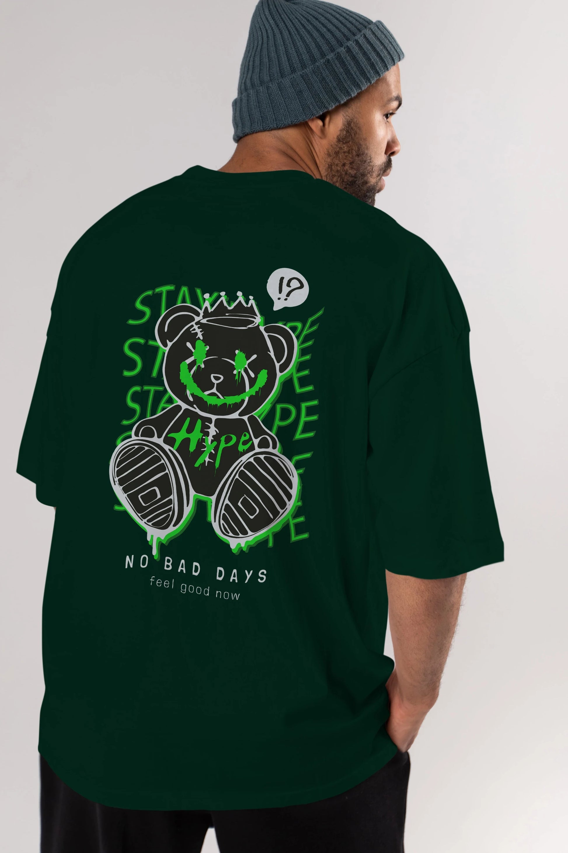 Stay Hype Bear Arka Baskılı Oversize t-shirt Erkek Kadın Unisex