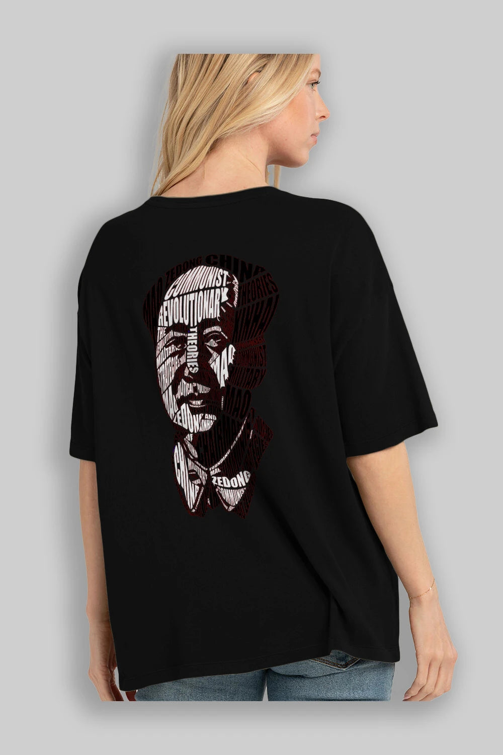 Mao Zedong Calligram Arka Baskılı Oversize t-shirt %100 pamuk Erkek Kadın Unisex