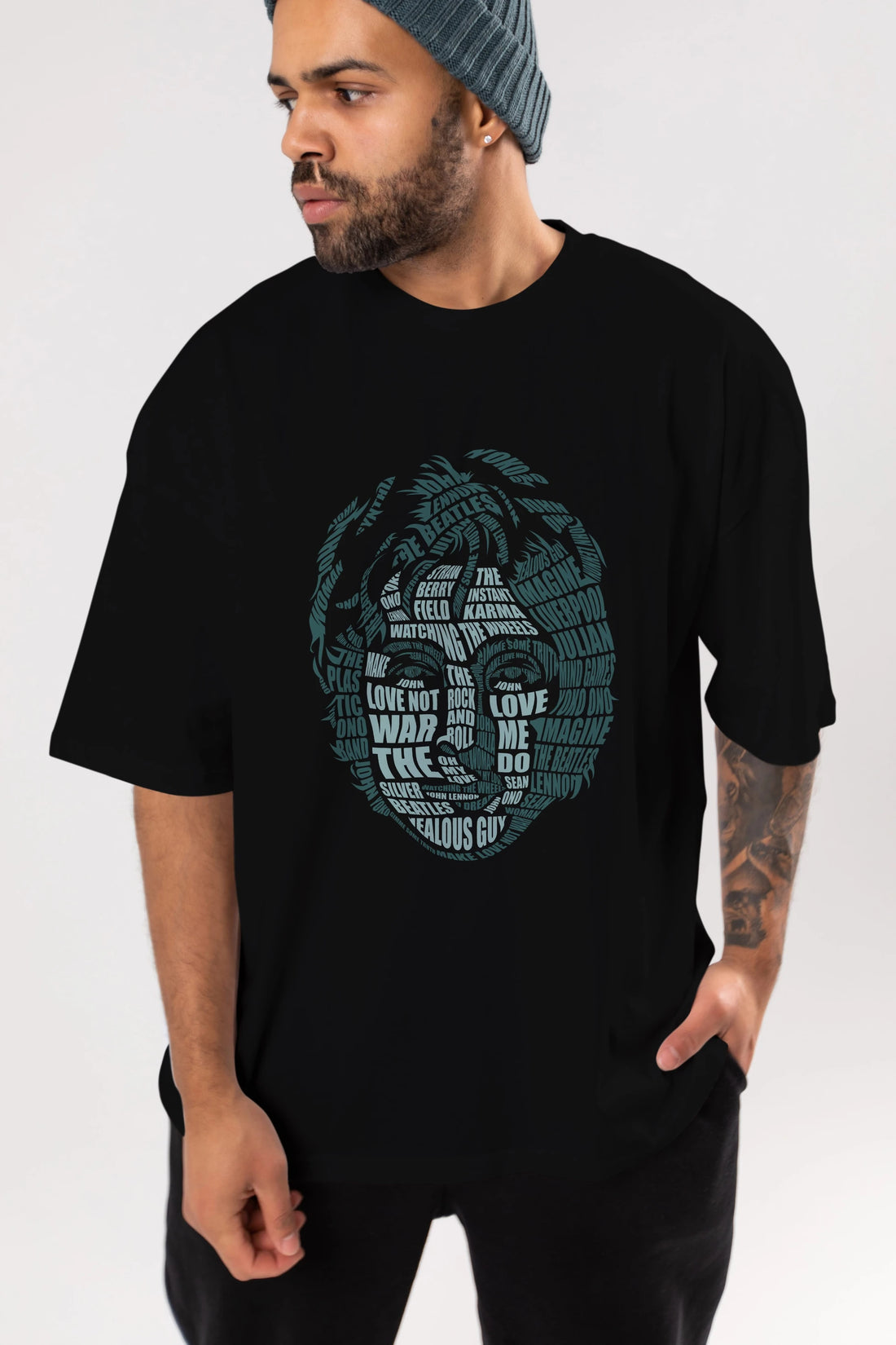 John Lennon Calligram Ön Baskılı Oversize t-shirt %100 pamuk Erkek Kadın Unisex
