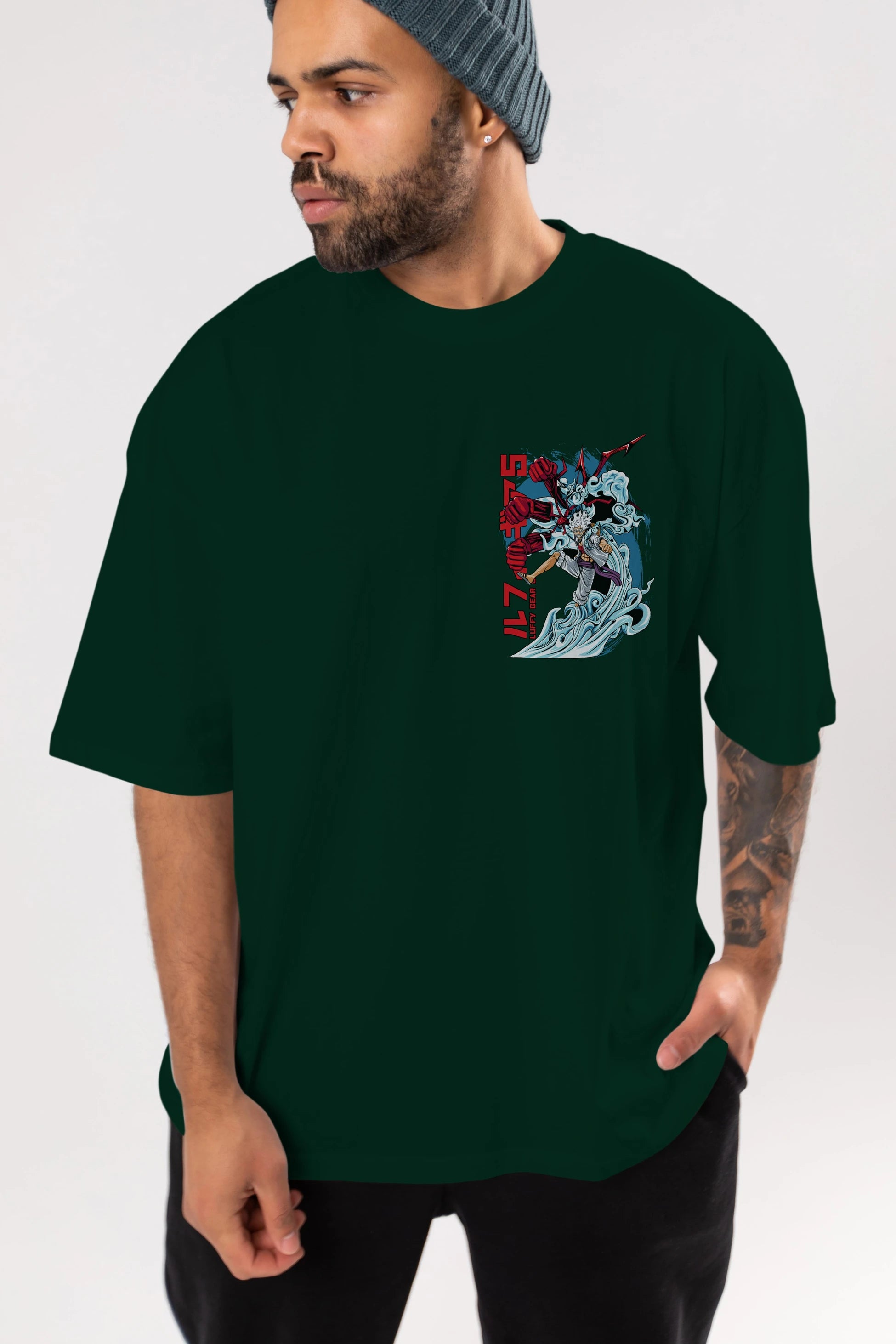 MONKEY D. LUFFY GEAR5 2 Ön Sol Baskılı Oversize t-shirt Erkek Kadın Unisex %100 Pamuk Bisiklet Yaka tişort