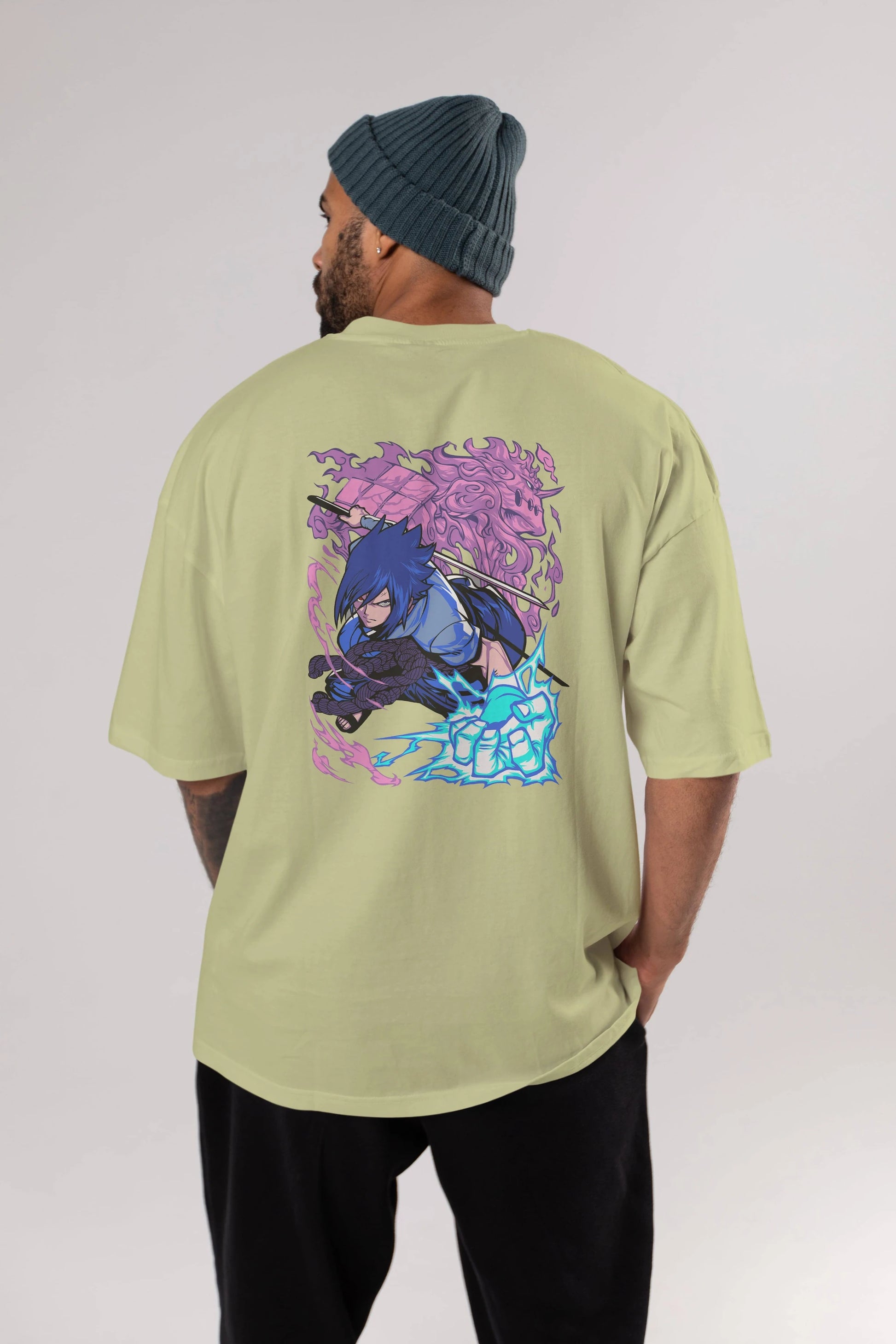 NARUTO SASUKE UCHIHA 2 Anime Arka Baskılı Oversize t-shirt Erkek Kadın Unisex